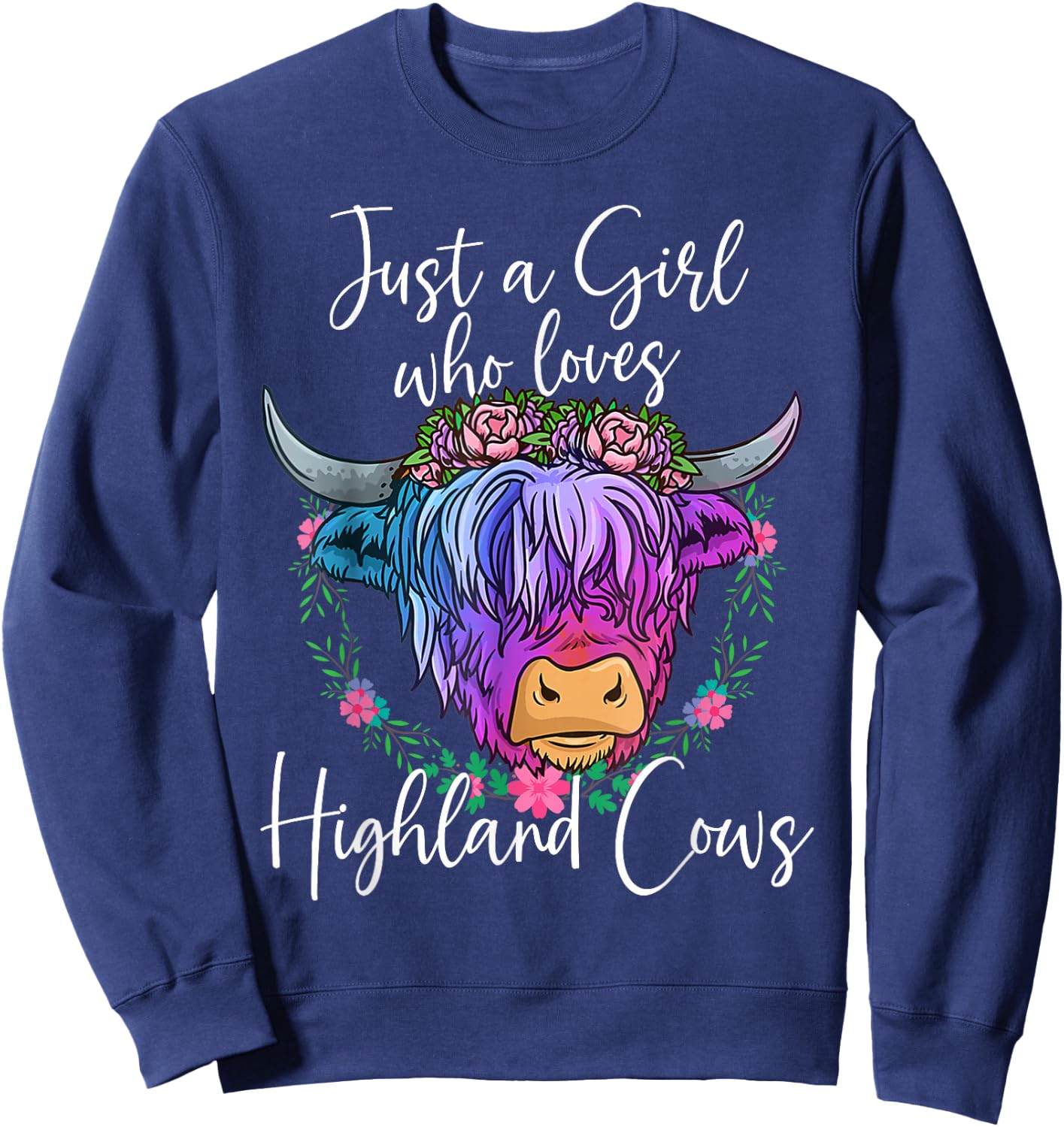Highland Cow Gifts Women Just a Girl Who Loves Highland Cows Sweatshirt - Sweatshirt | Navy