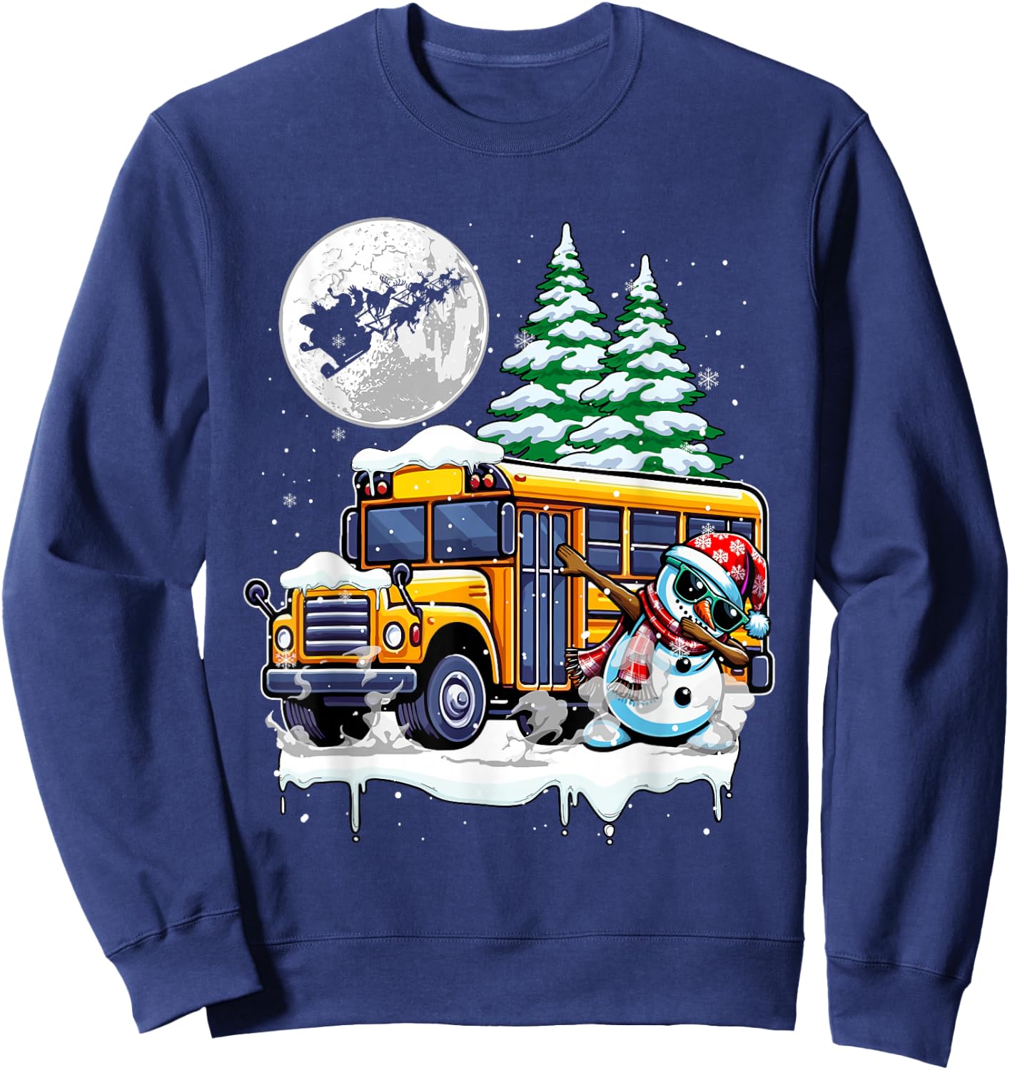 Dabbing Snowman On School Bus Christmas Driver Lover Kids Sweatshirt - Sweatshirt | Navy