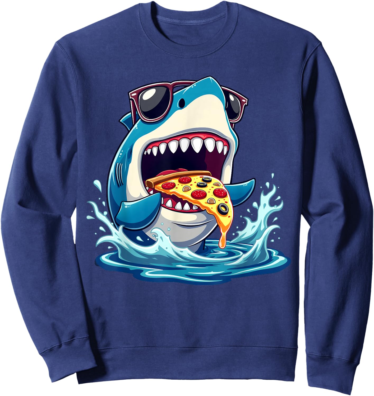 Pizza Eating Shark Kids Boys Food Lovers Jawsome Shark Sweatshirt - Sweatshirt | Navy
