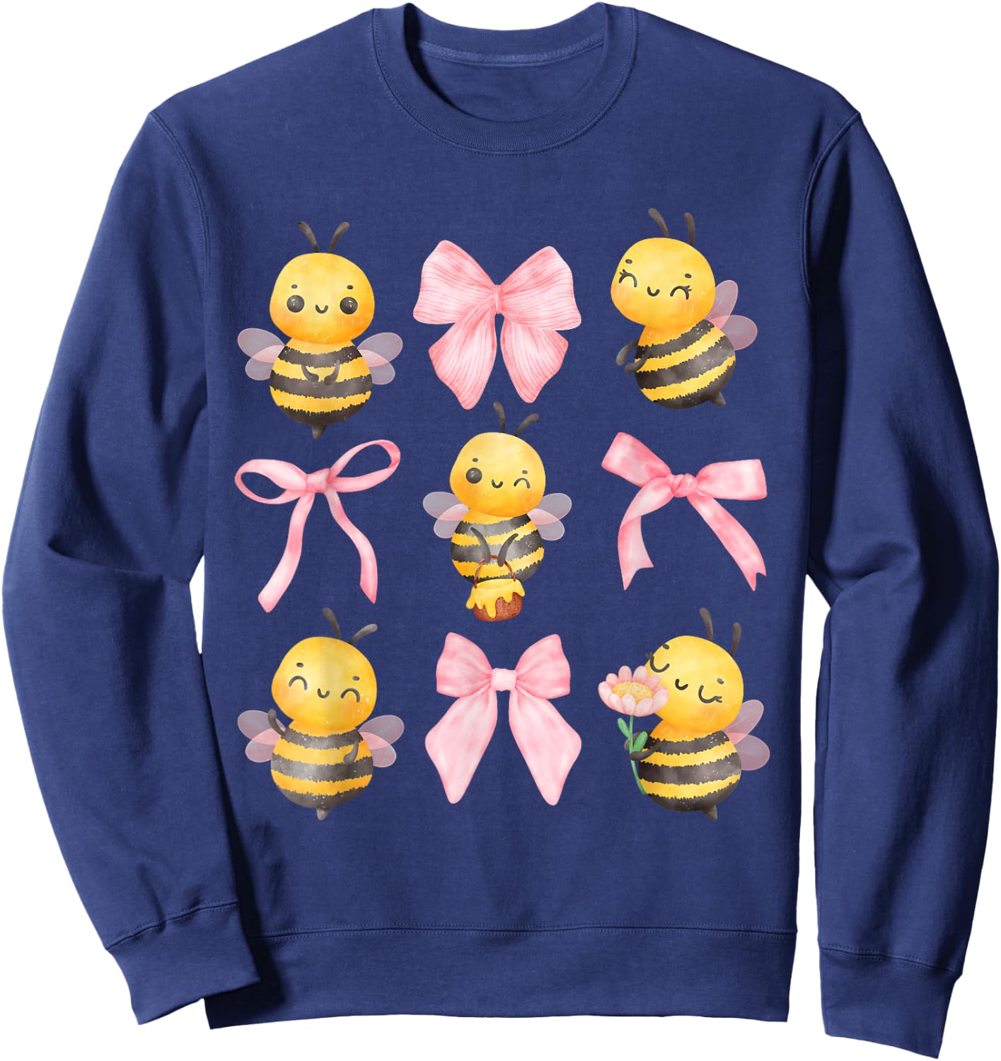 Coquette Bee Pink Bow Bumblebee Theme Birthday Girls Sweatshirt - Sweatshirt | Navy