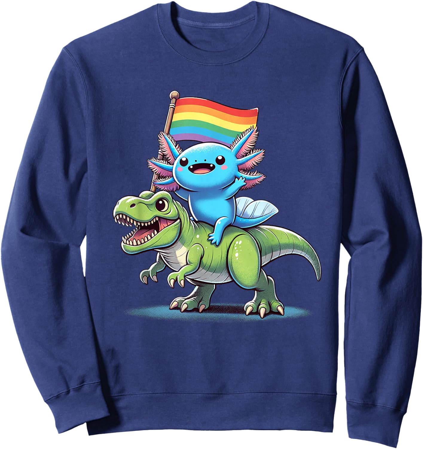 Axolotl Dinosaur Rainbow Flag Pride Gay Lesbian Proud Ally Sweatshirt - Sweatshirt | Navy