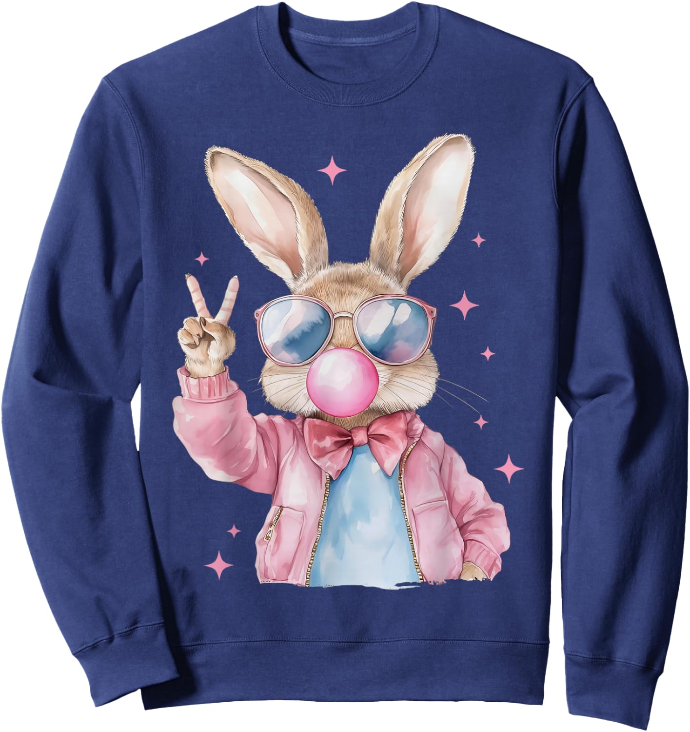 Cute Bunny Blowing Bubble Gum Rabbit Happy Easter Day Kids Sweatshirt - Sweatshirt | Navy