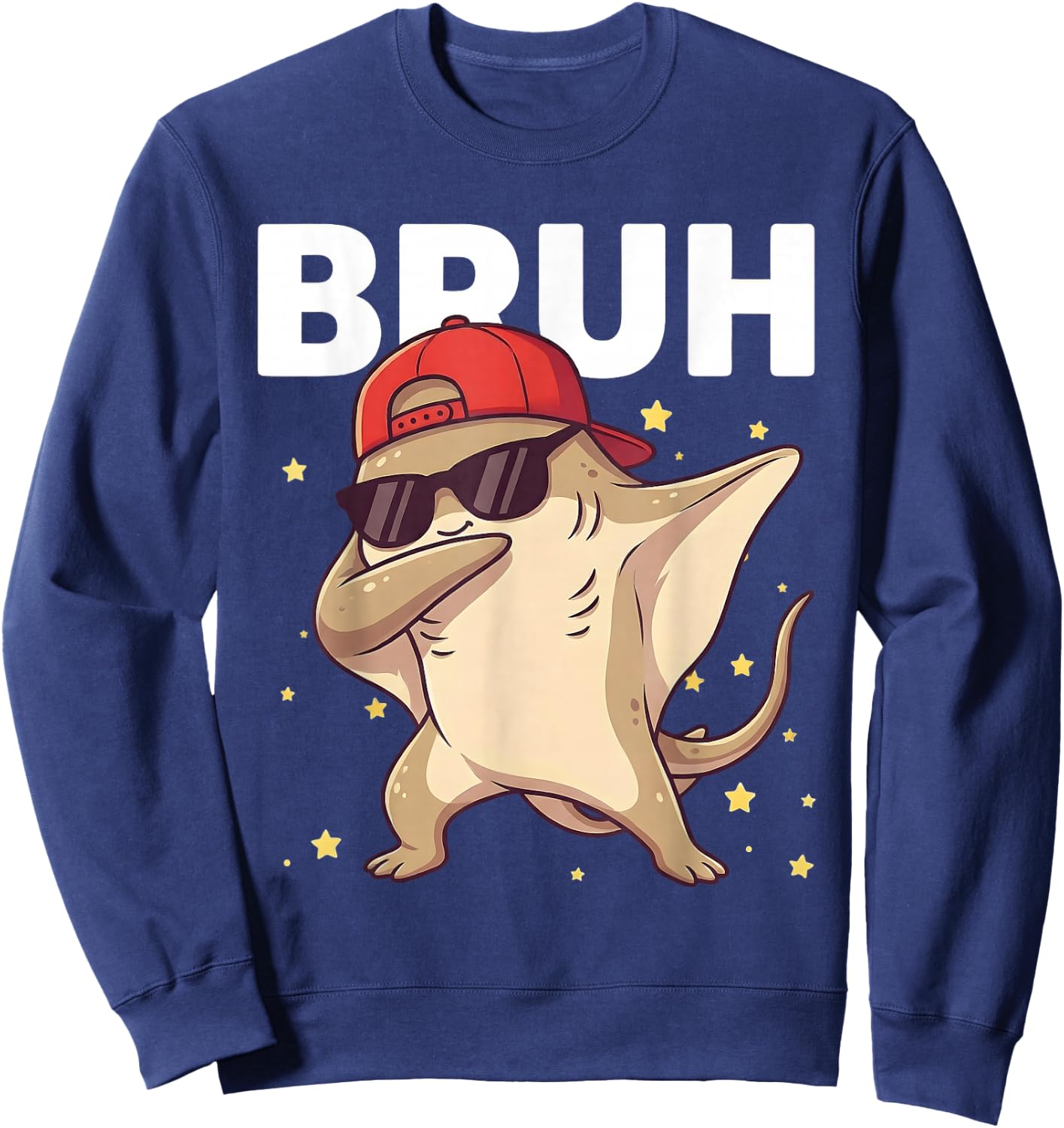 Bruh Funny Dabbing Stingray Kids Boys Ocean Animal Lover Sweatshirt - Sweatshirt | Navy