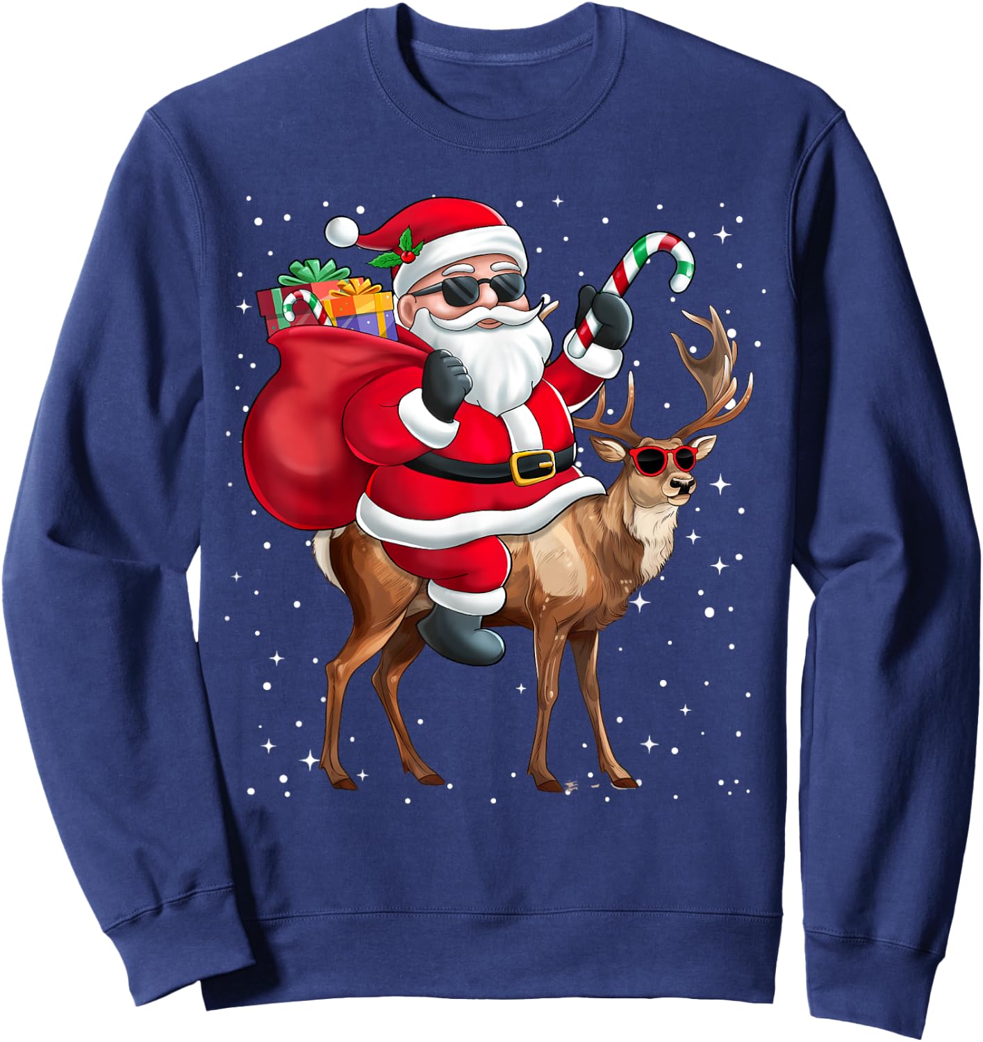 Santa Claus Riding A Reindeer Christmas Boy Girl Kids Sweatshirt - Sweatshirt | Navy