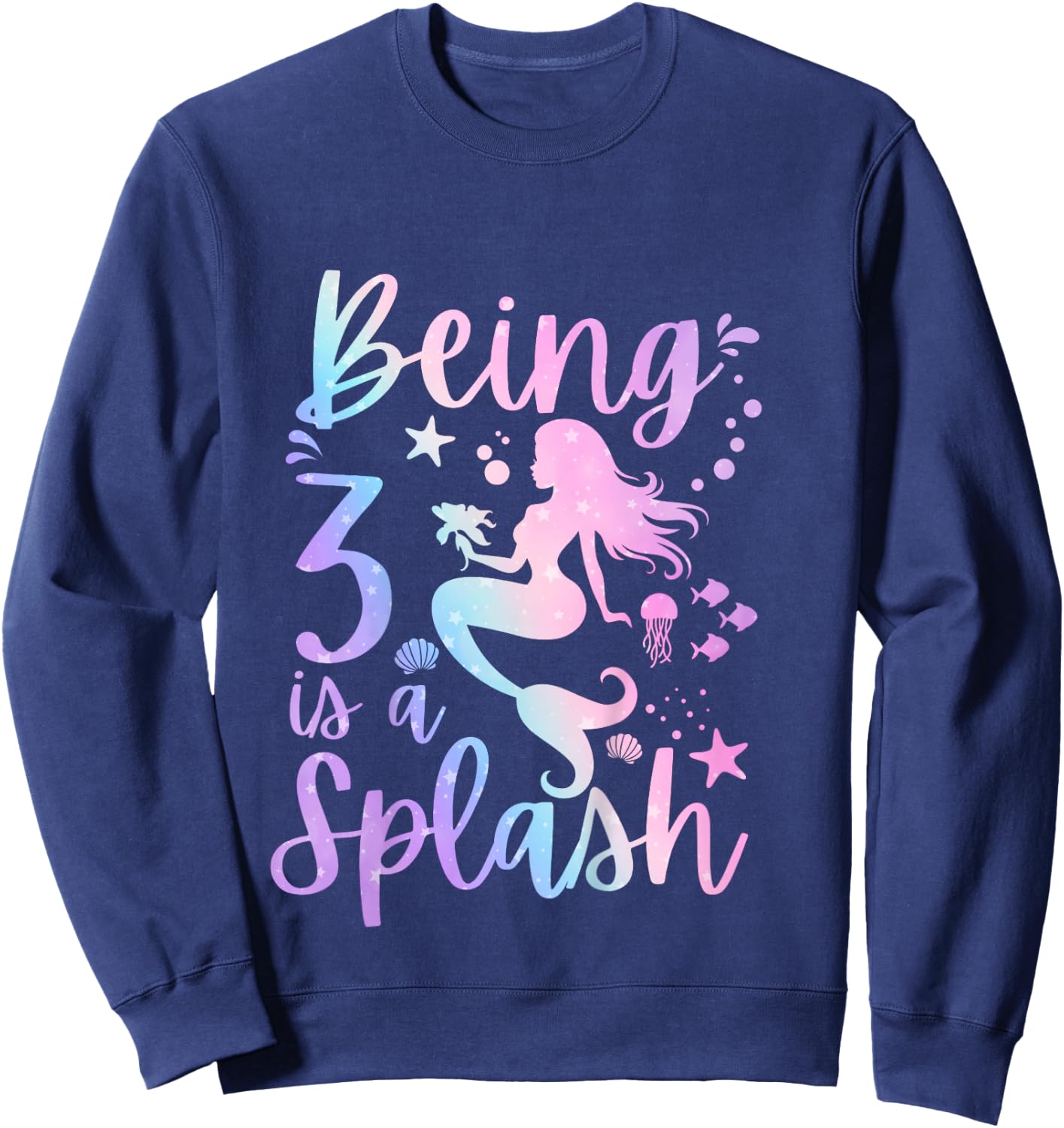 3 Year Old 3rd Mermaid Birthday Under Sea Party Themed Sweatshirt - Sweatshirt | Navy