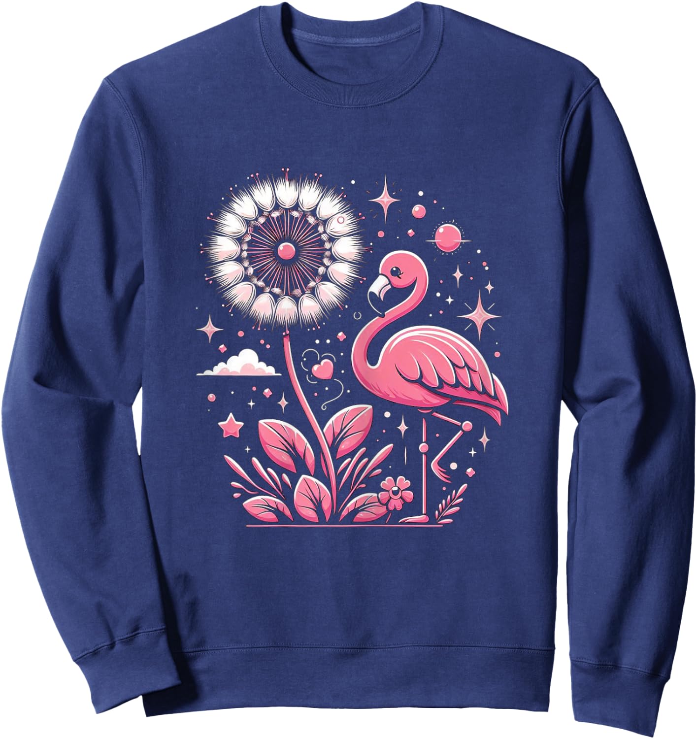 Flamingo And Dandelion Flowers Pink Bird Sweatshirt - Sweatshirt | Navy