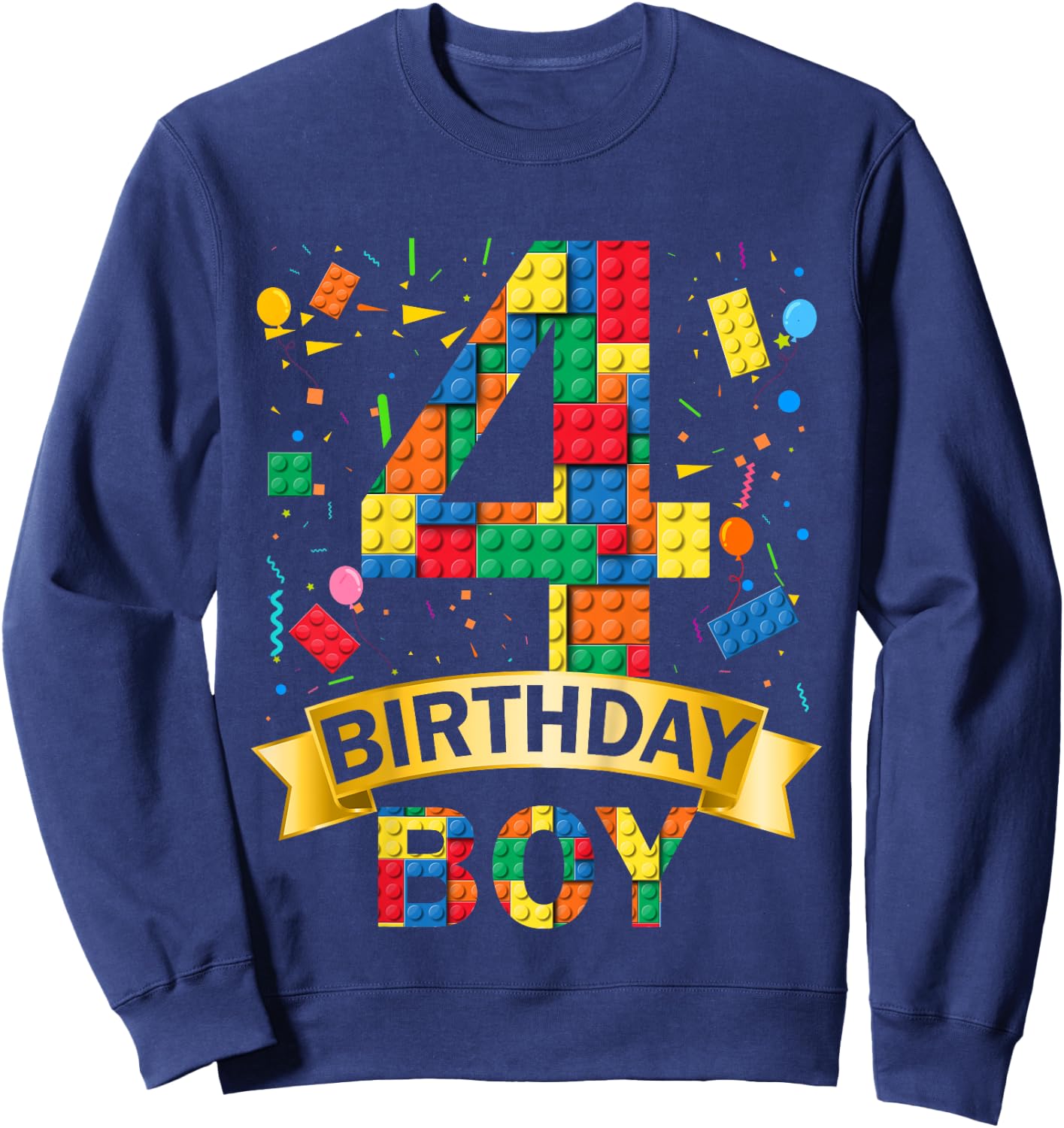 Kinder 4rd Birthday Boy 4 Year Old Building Blocks 4th Birthday Boy Sweatshirt - Sweatshirt | Navy