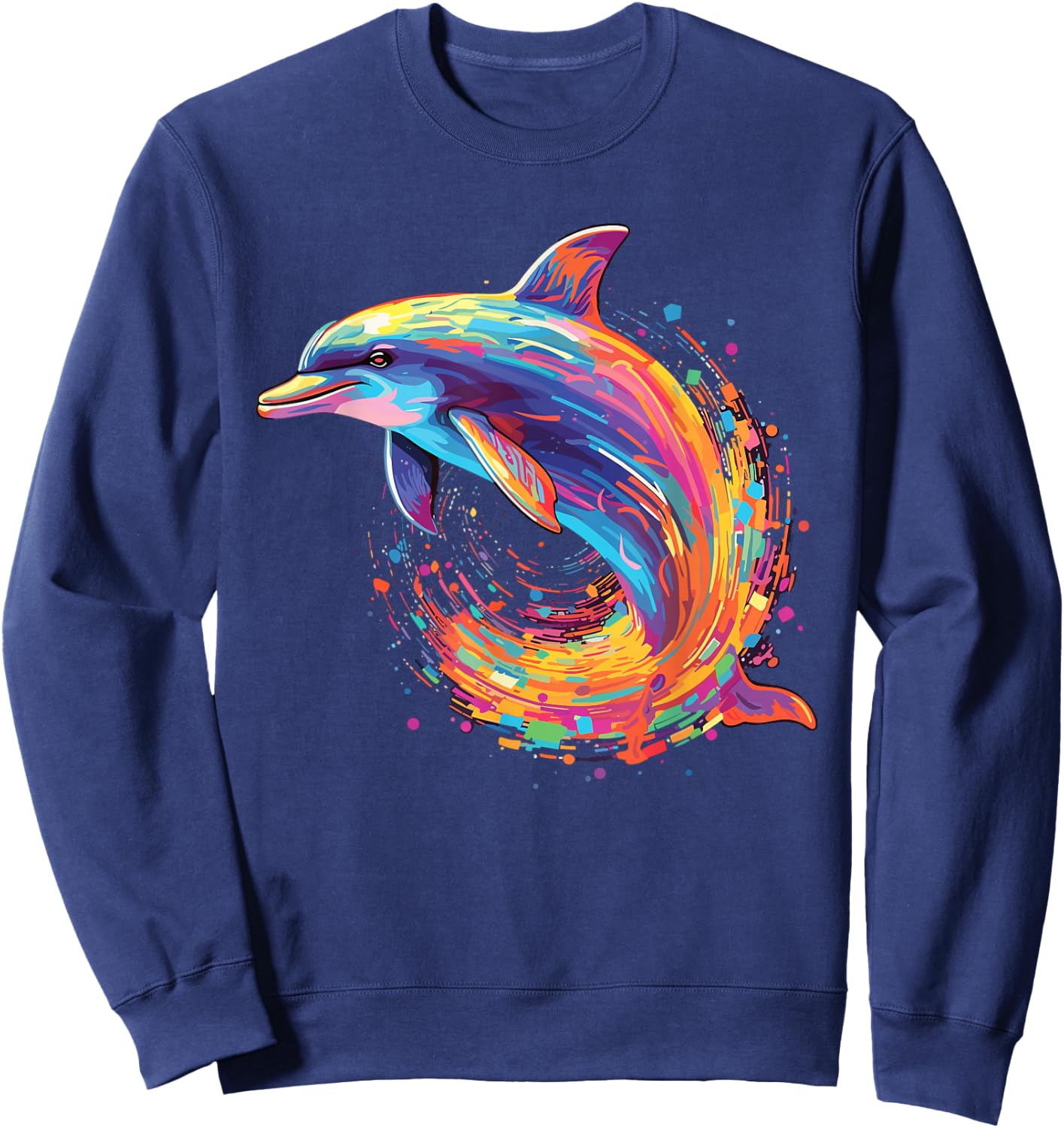 Watercolour Colourful Dolphin , black Sweatshirt - Sweatshirt | Navy