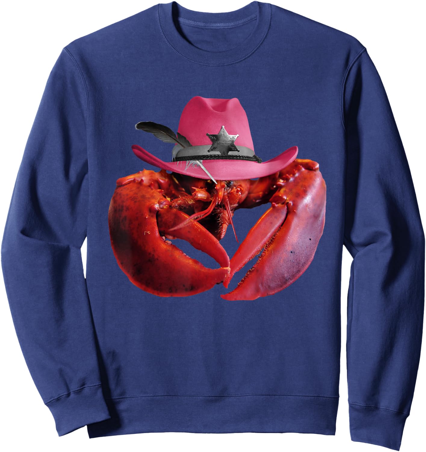 Lobster Wearing Pink Cowboy Hat, Funny Cute Lobsters Sweatshirt - Sweatshirt | Navy