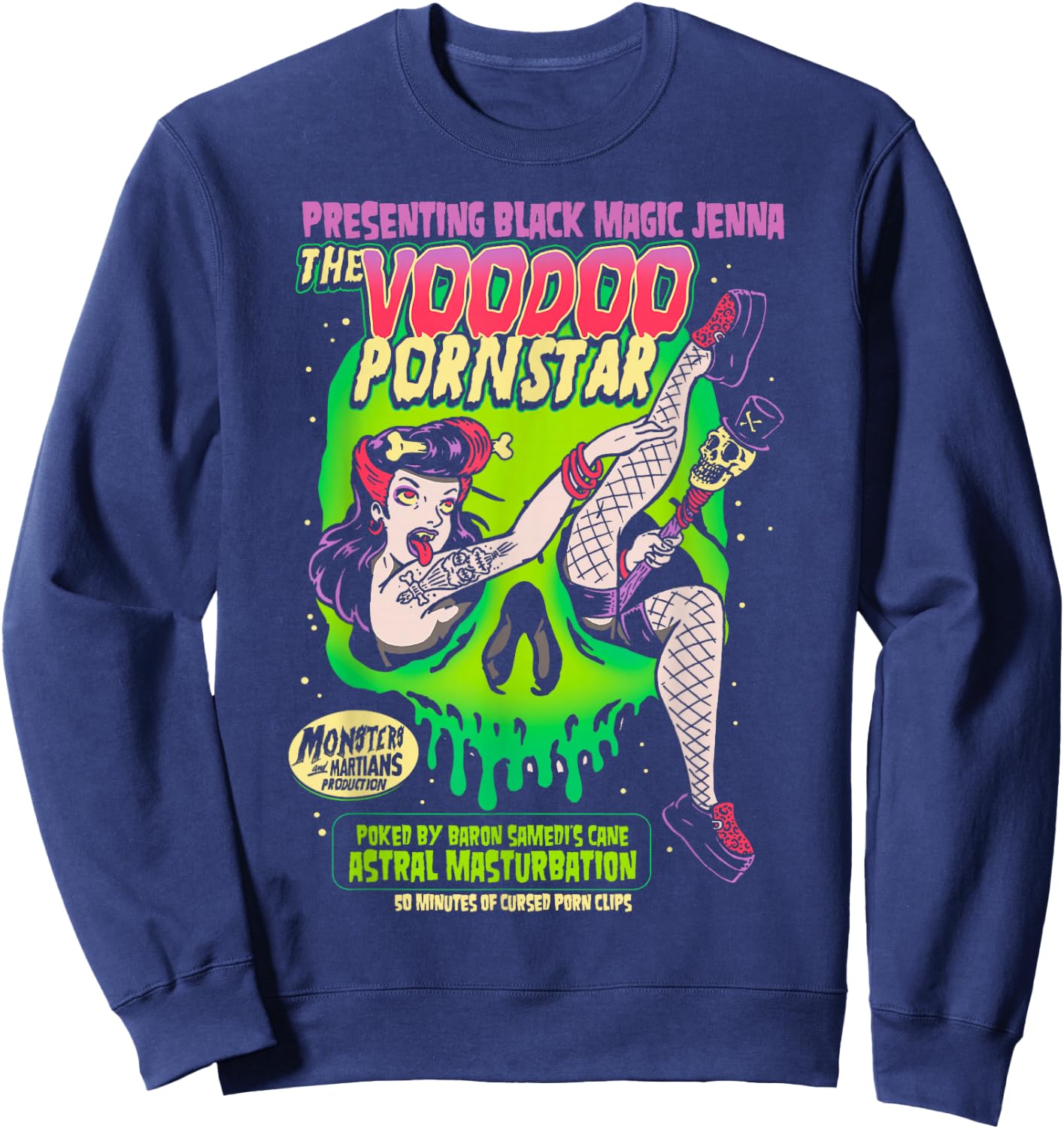 Horror Art - Voodoo Porn Star - Psychobilly Punk Art Sweatshirt - Sweatshirt | Navy