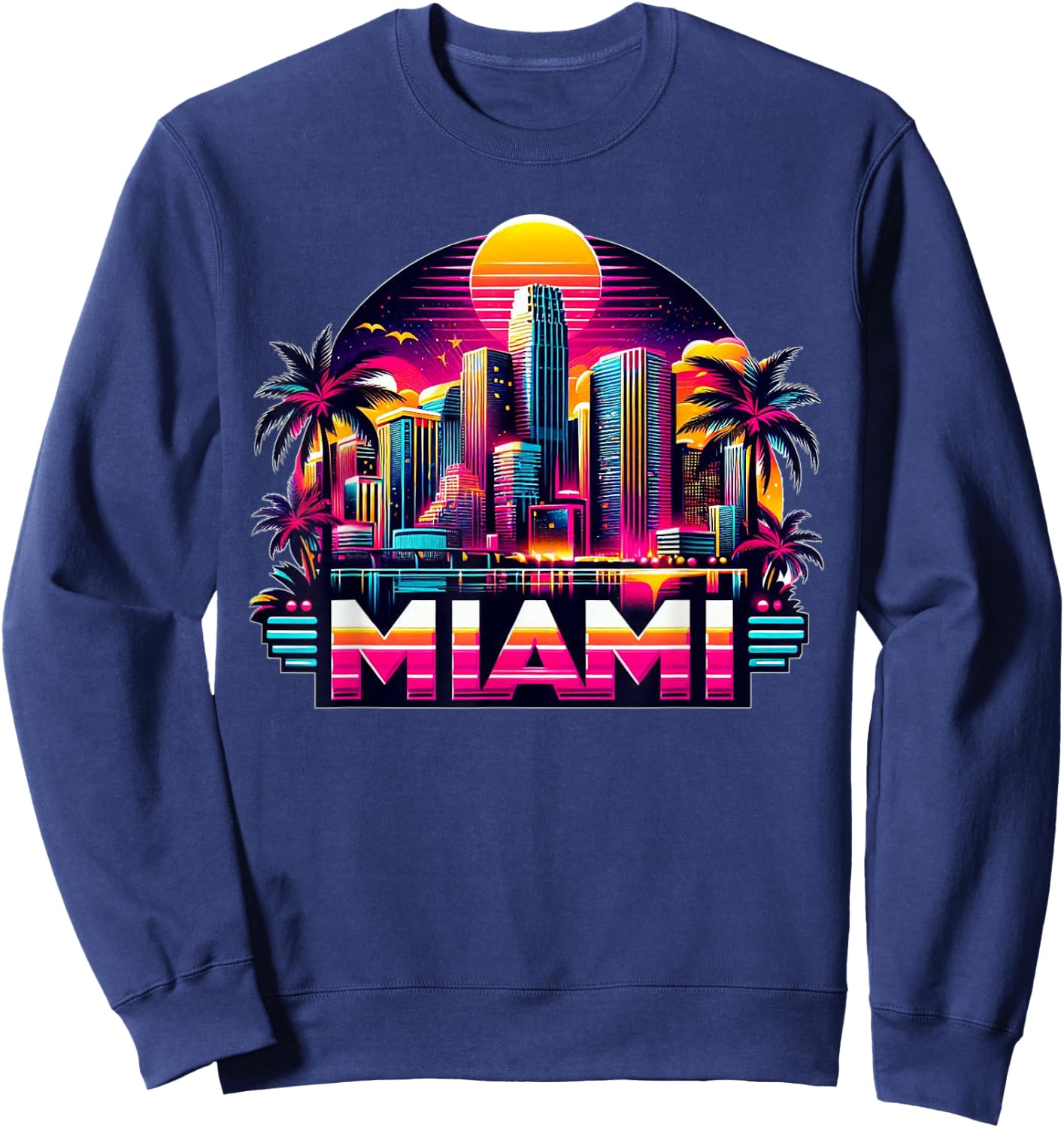 Miami City Men Florida Vibrant Colorful Souvenir Miami , Black, S Sweatshirt - Sweatshirt | Navy