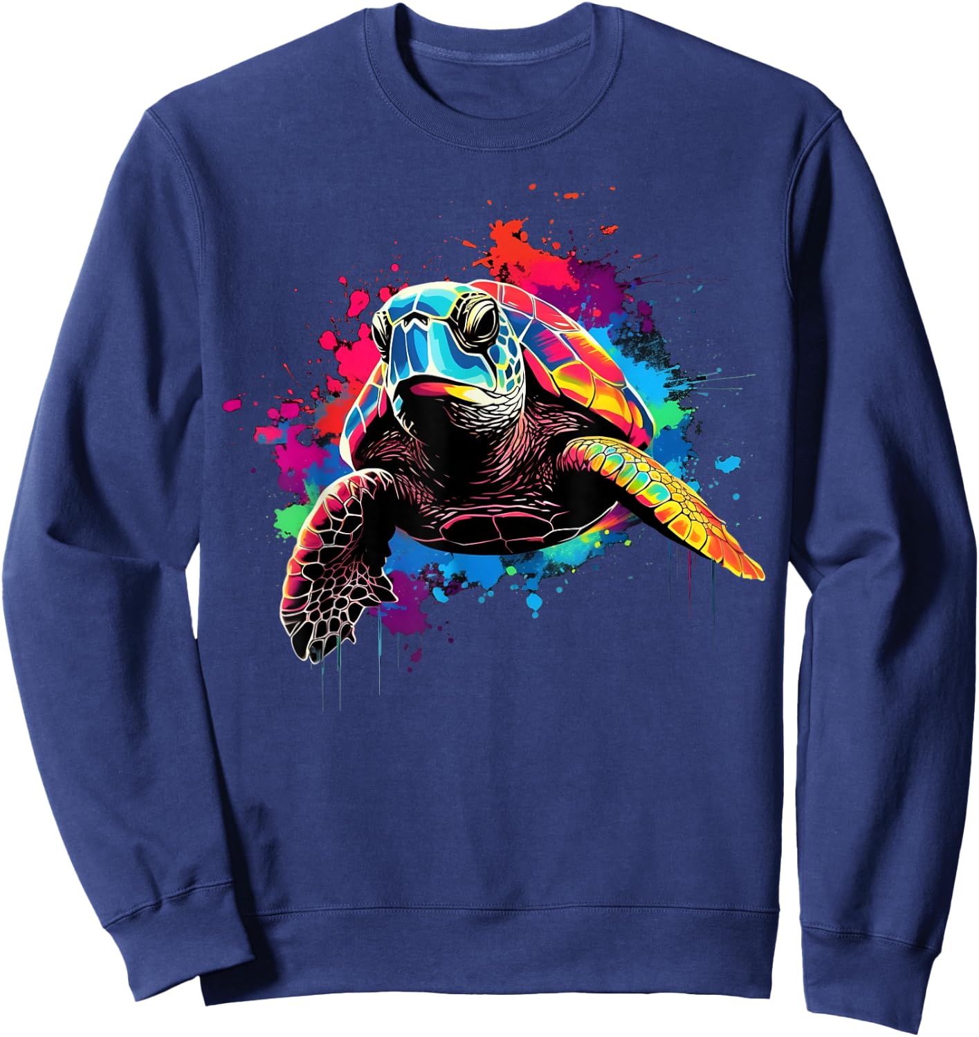 Cool Turtle on colorful painted Turtle Sweatshirt - Sweatshirt | Navy