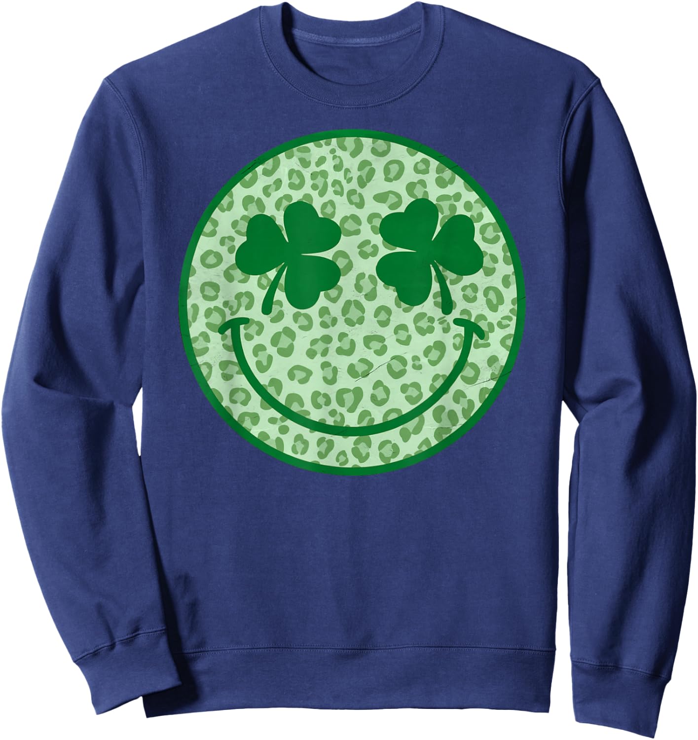 Smile Happy St Patricks Day Retro Shamrock Leopard Sweatshirt - Sweatshirt | Navy