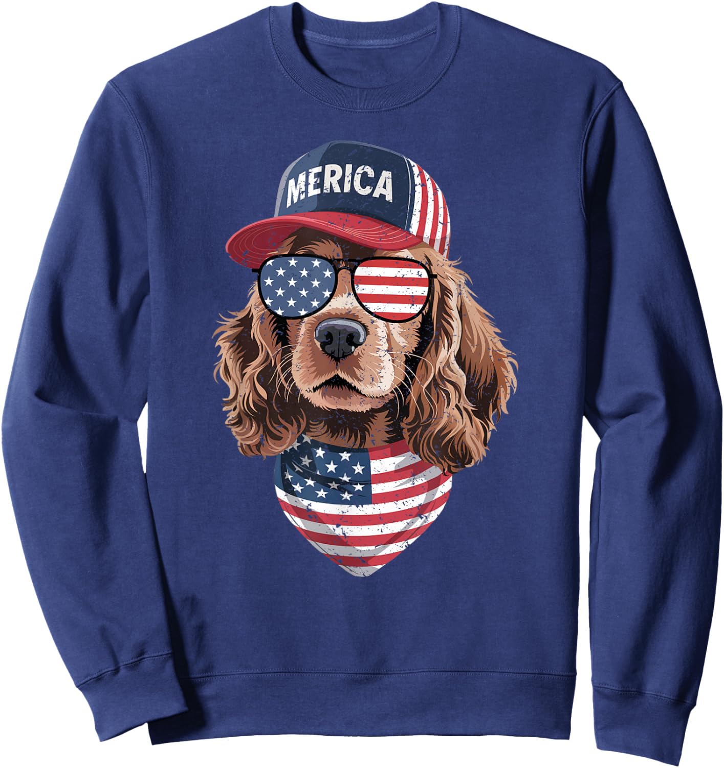 Cocker Spaniel 4th of July US American Flag Dog Patriotic Sweatshirt - Sweatshirt | Navy