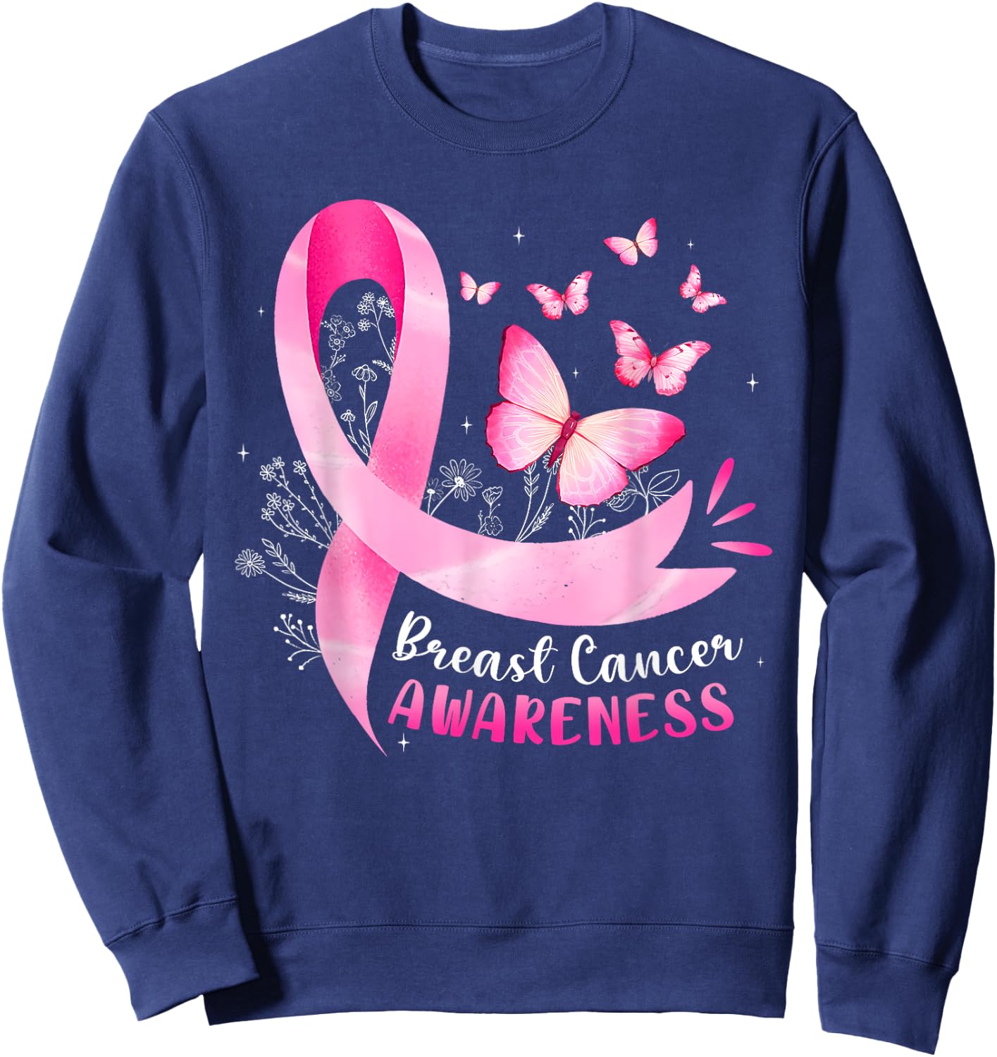 Pink Ribbon In October We Wear Pink Breast Cancer Awareness Sweatshirt - Sweatshirt | Navy