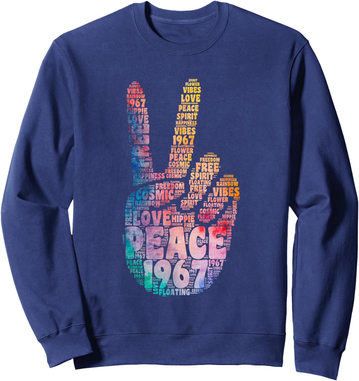 Peace Hand Sign Peace Sign Vintage Hippie , black Sweatshirt - Sweatshirt | Navy