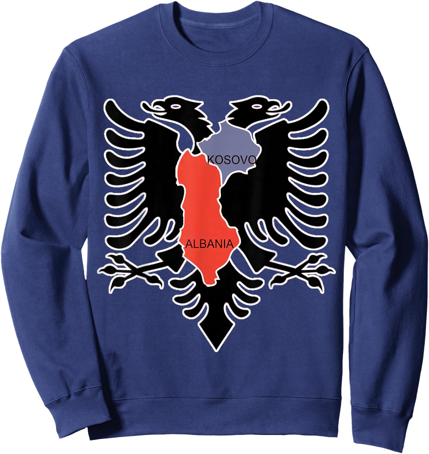 Albania and Kosovo Country Outline with Eagle Emblem Sweatshirt - Sweatshirt | Navy