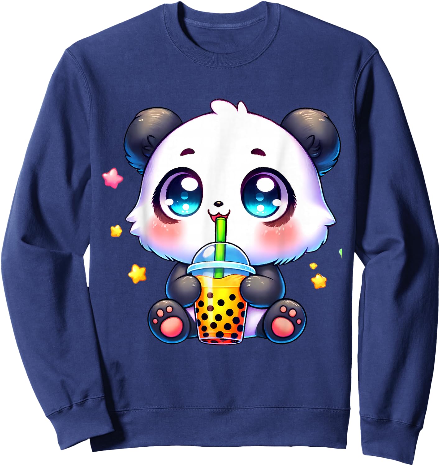 Kawaii Panda Drinking Boba Bubble Cute Anime for Kids Sweatshirt - Sweatshirt | Navy