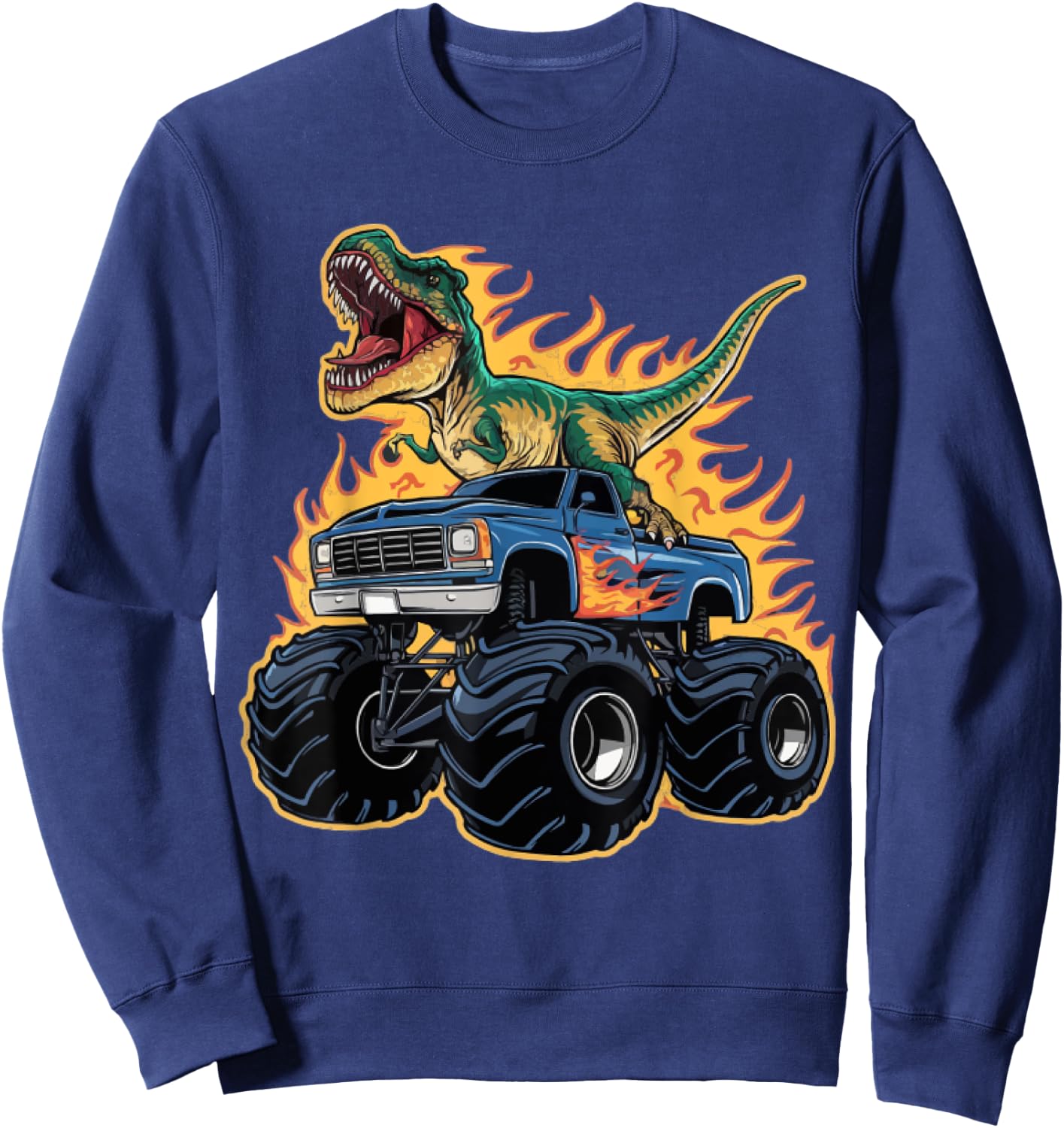 Monster Truck Dinosaur Birthday Party Monster Truck Boy , Black, S Sweatshirt - Sweatshirt | Navy