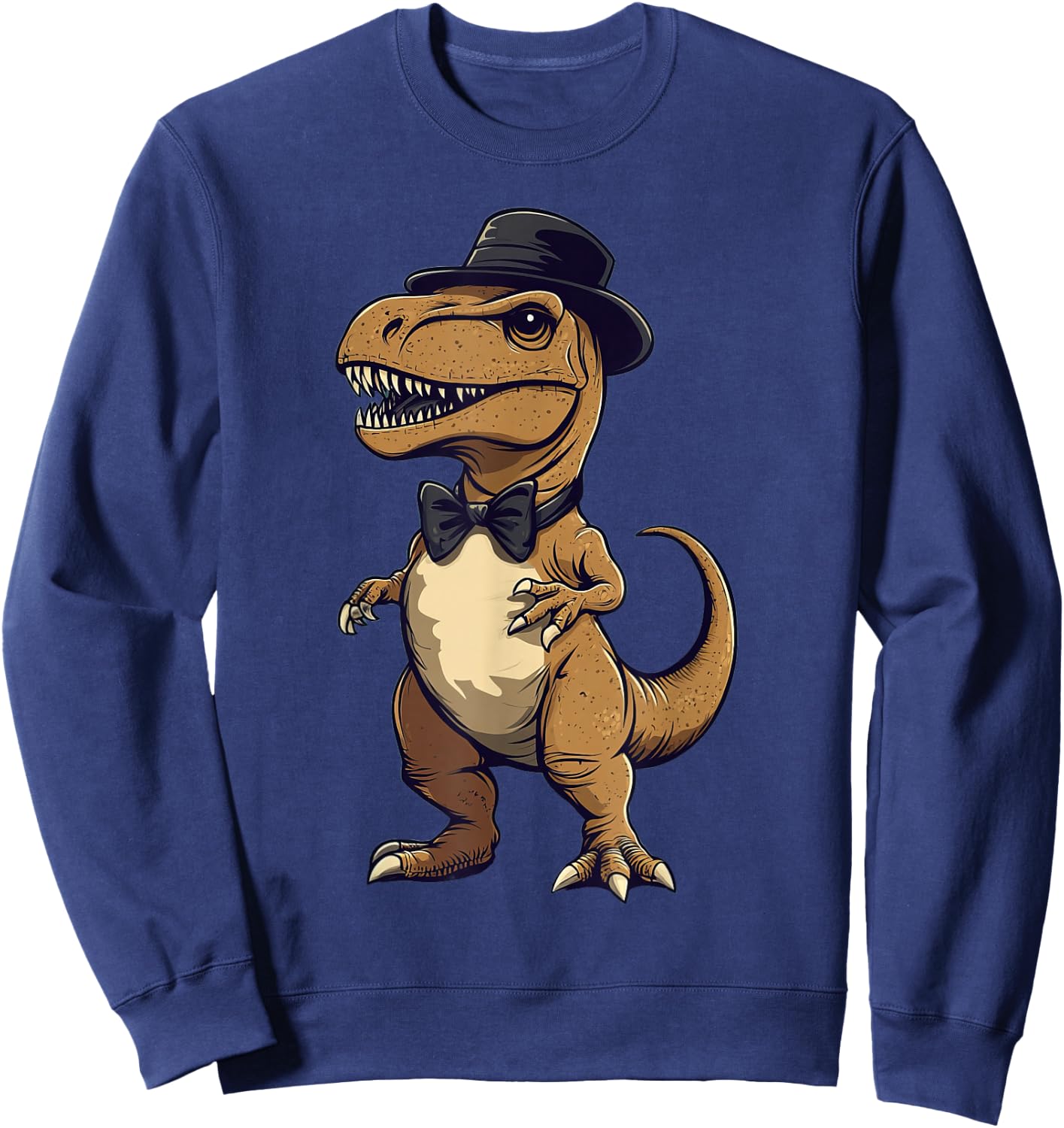 T-Rex Dinosaur Wearing A Hat And Bowtie Sweatshirt - Sweatshirt | Navy