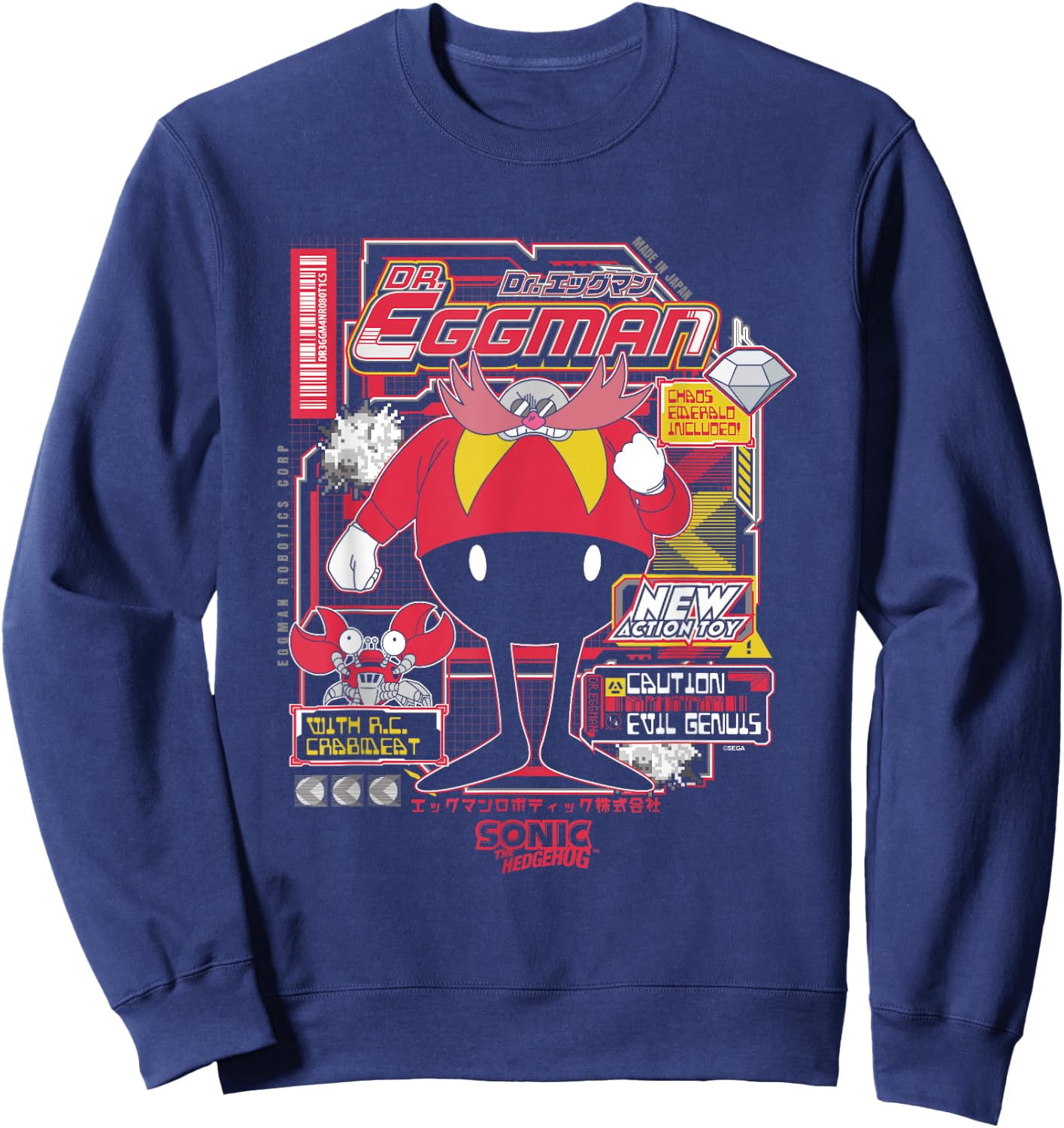 Sonic The Hedgehog Dr. Eggman Vintage Kanji Poster Sweatshirt - Sweatshirt | Navy