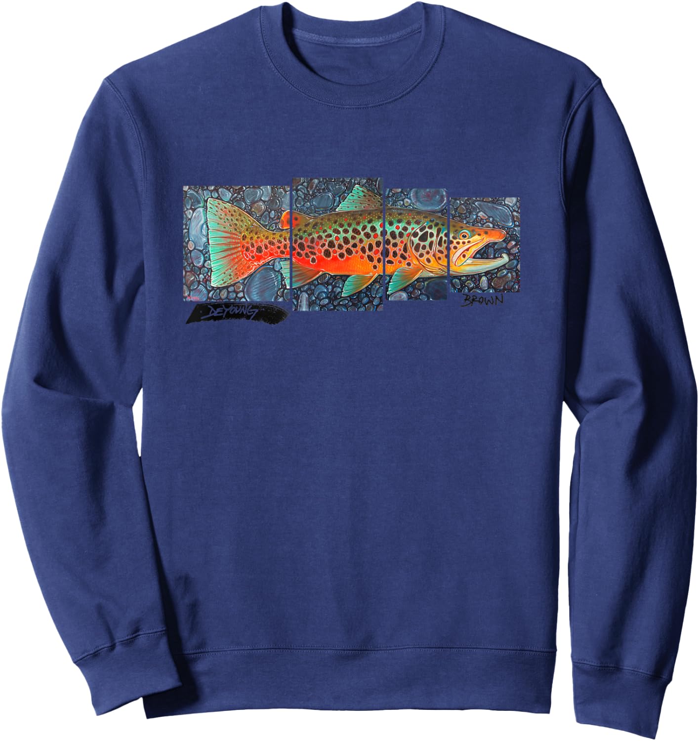 Brown Trout Fish Art Derek DeYoung Fisherman Gift Sweatshirt - Sweatshirt | Navy