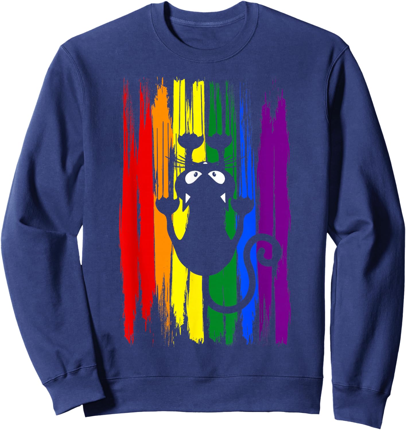 Clawing Black Cat on Rainbow Funny LGBTQ+ Pride Sweatshirt - Sweatshirt | Navy