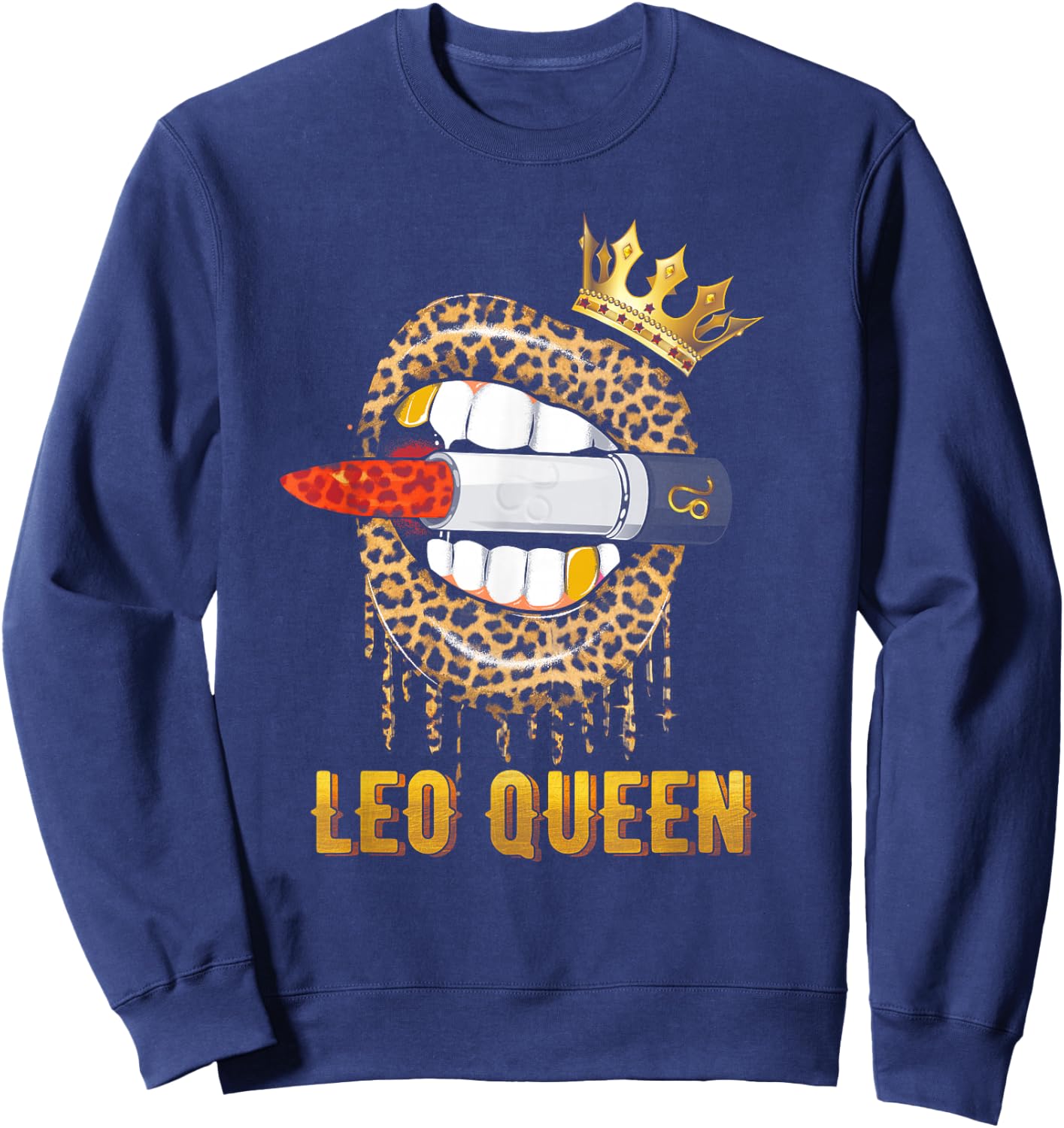 Leo Queen Crown Leopard Print , black Sweatshirt - Sweatshirt | Navy