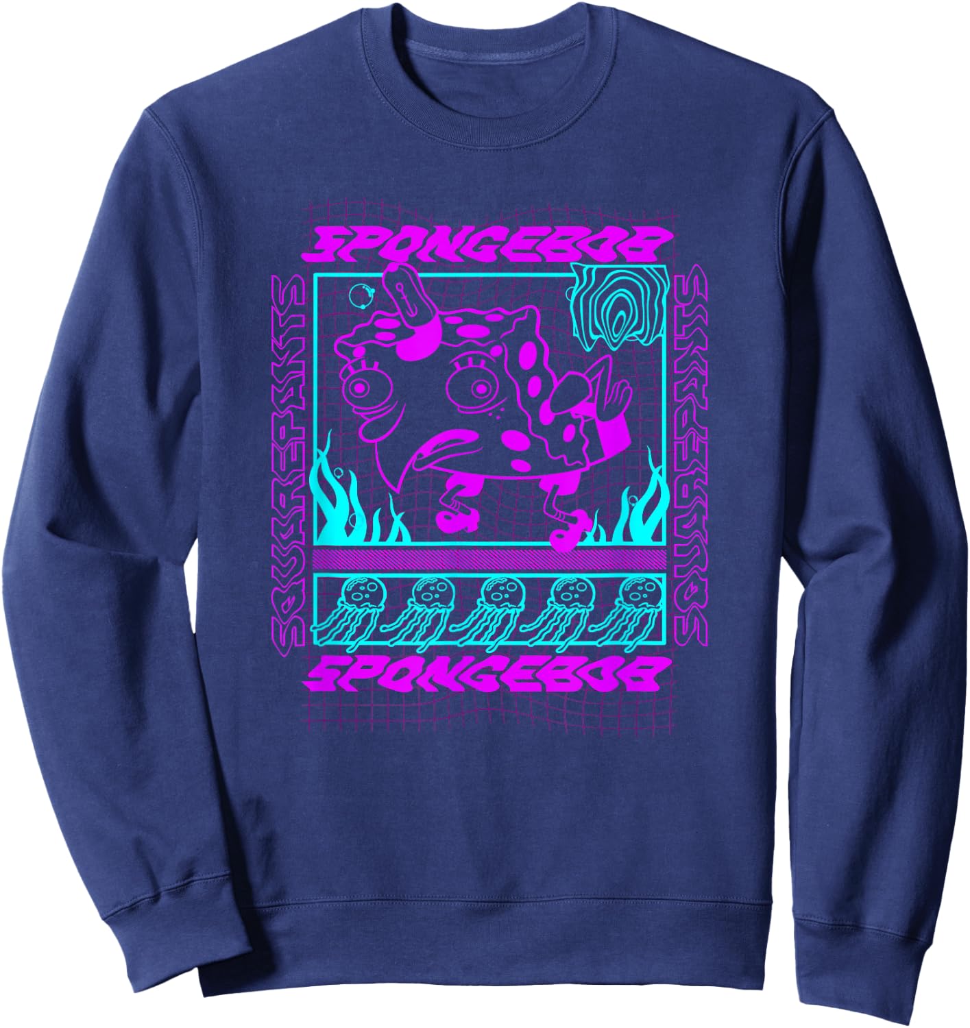 SpongeBob SquarePants Jellyfish Rave Mystical Techno Poster Sweatshirt - Sweatshirt | Navy