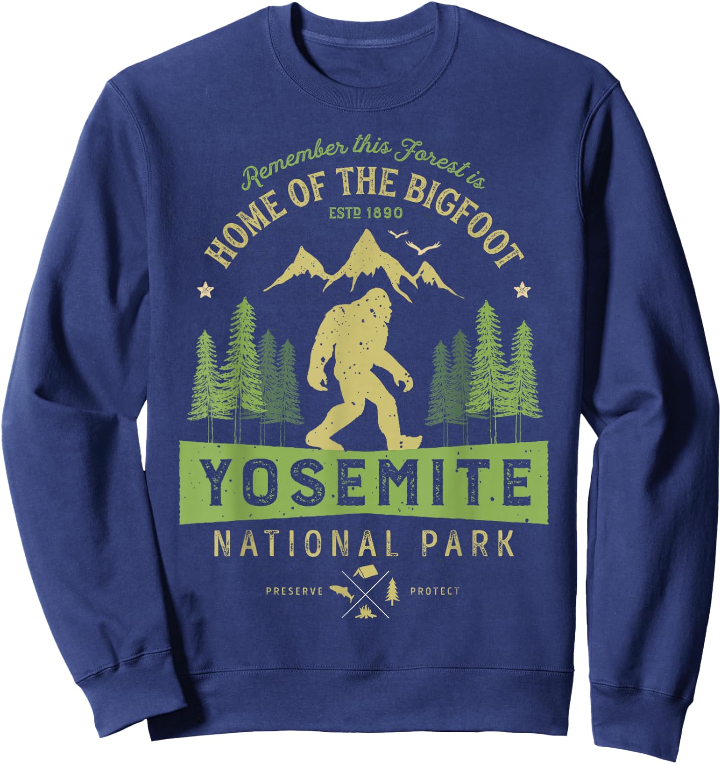 Yosemite National Park T shirt California Bigfoot Vintage Sweatshirt - Sweatshirt | Navy