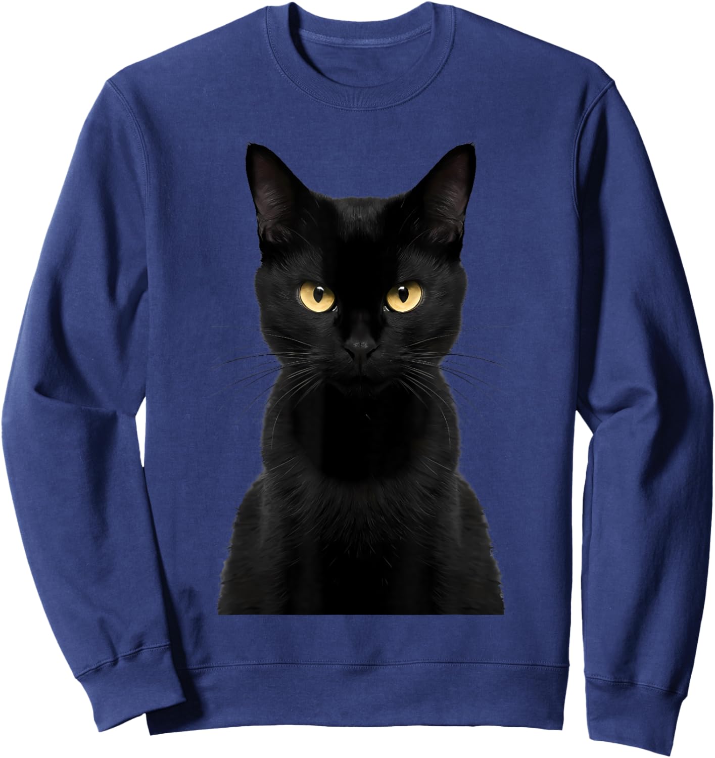 Black Cat Yellow Eyes Angry Cat Funny Staring Cat Halloween Men Women Kids Sweatshirt - Sweatshirt | Navy