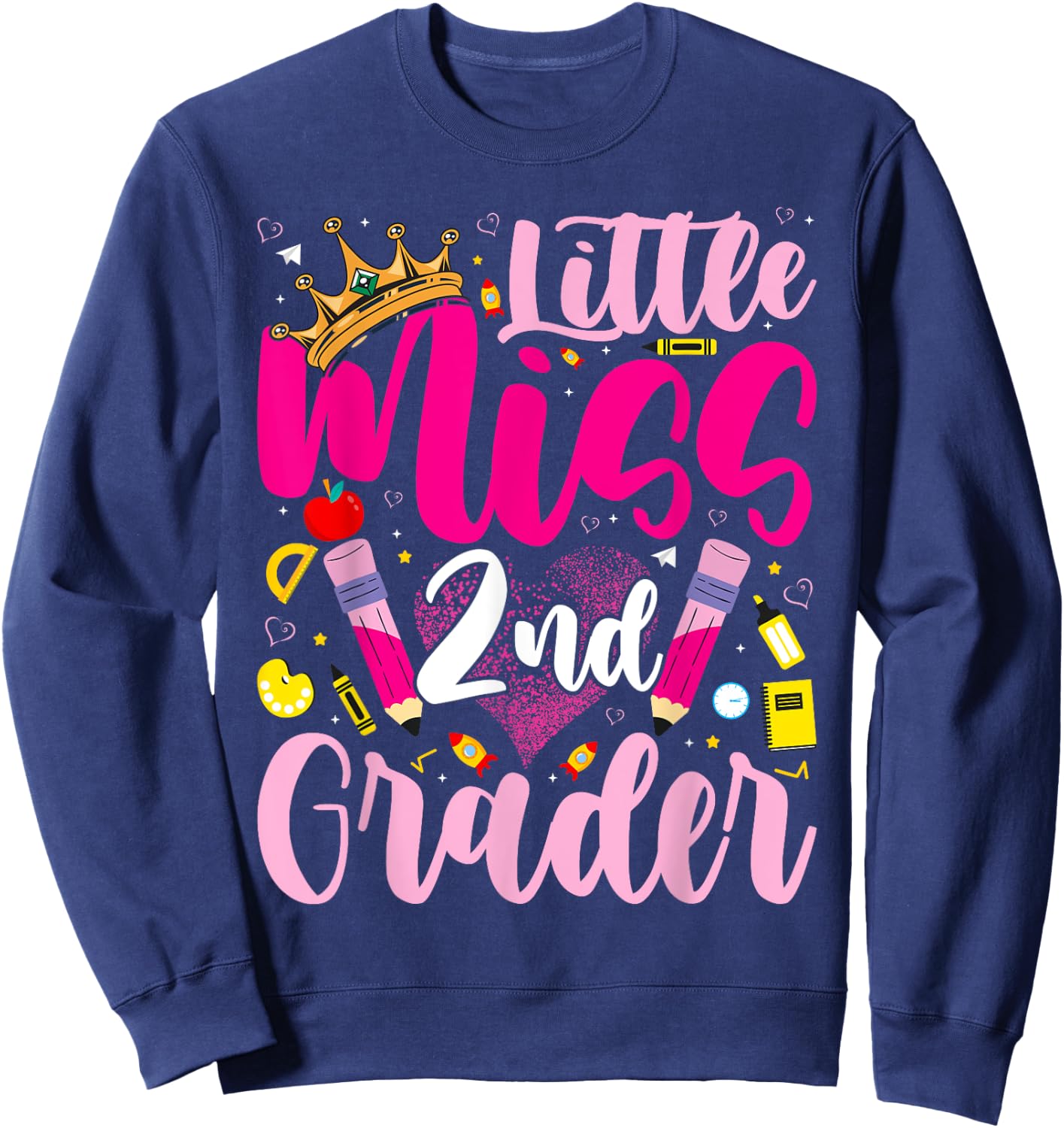 Little Miss 2nd Grade Grader Girls 1st Day Back to School Sweatshirt - Sweatshirt | Navy