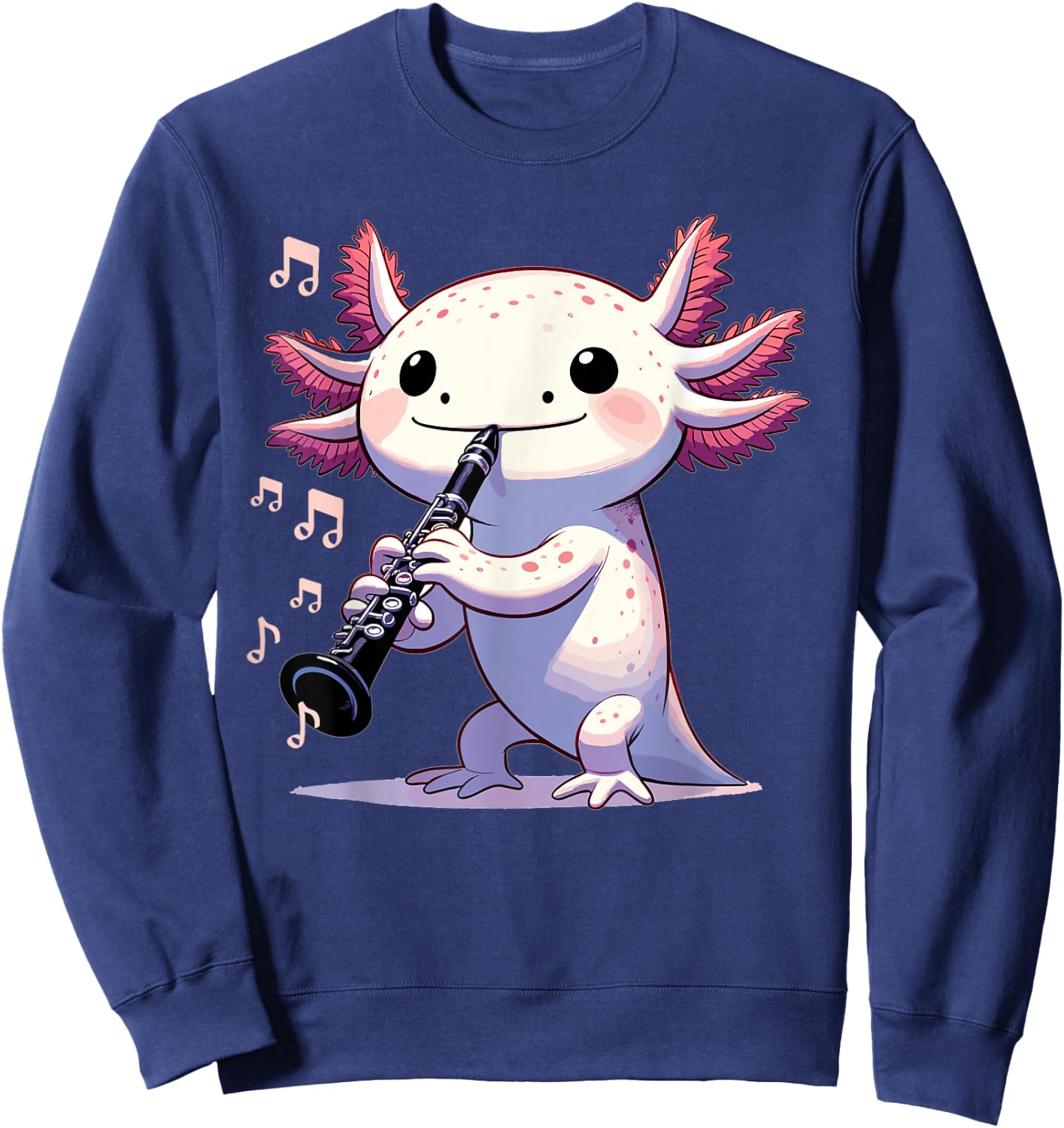 Cute Pink Kawaii Axolotl Playing Clarinet Sweatshirt - Sweatshirt | Navy