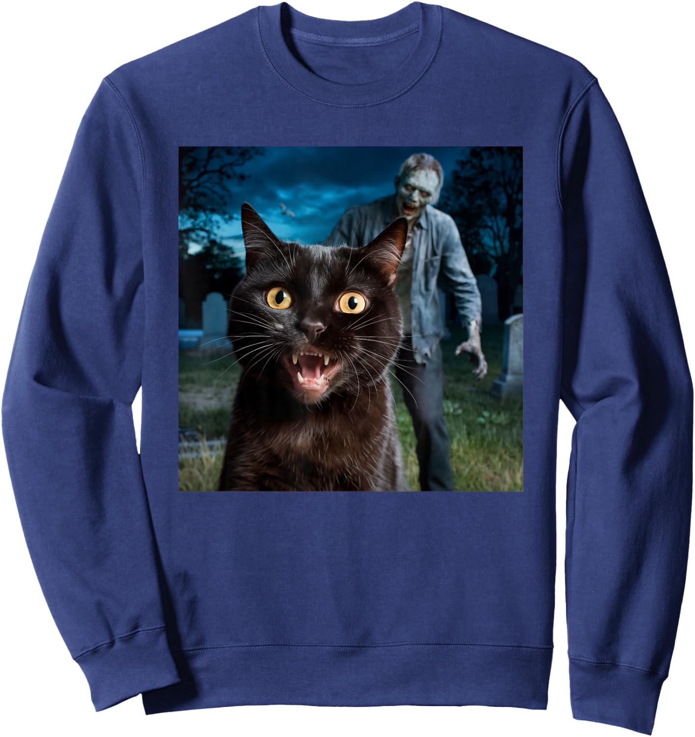 Cat and Zombie Selfie Photo Halloween for Cat Lovers Sweatshirt - Sweatshirt | Navy