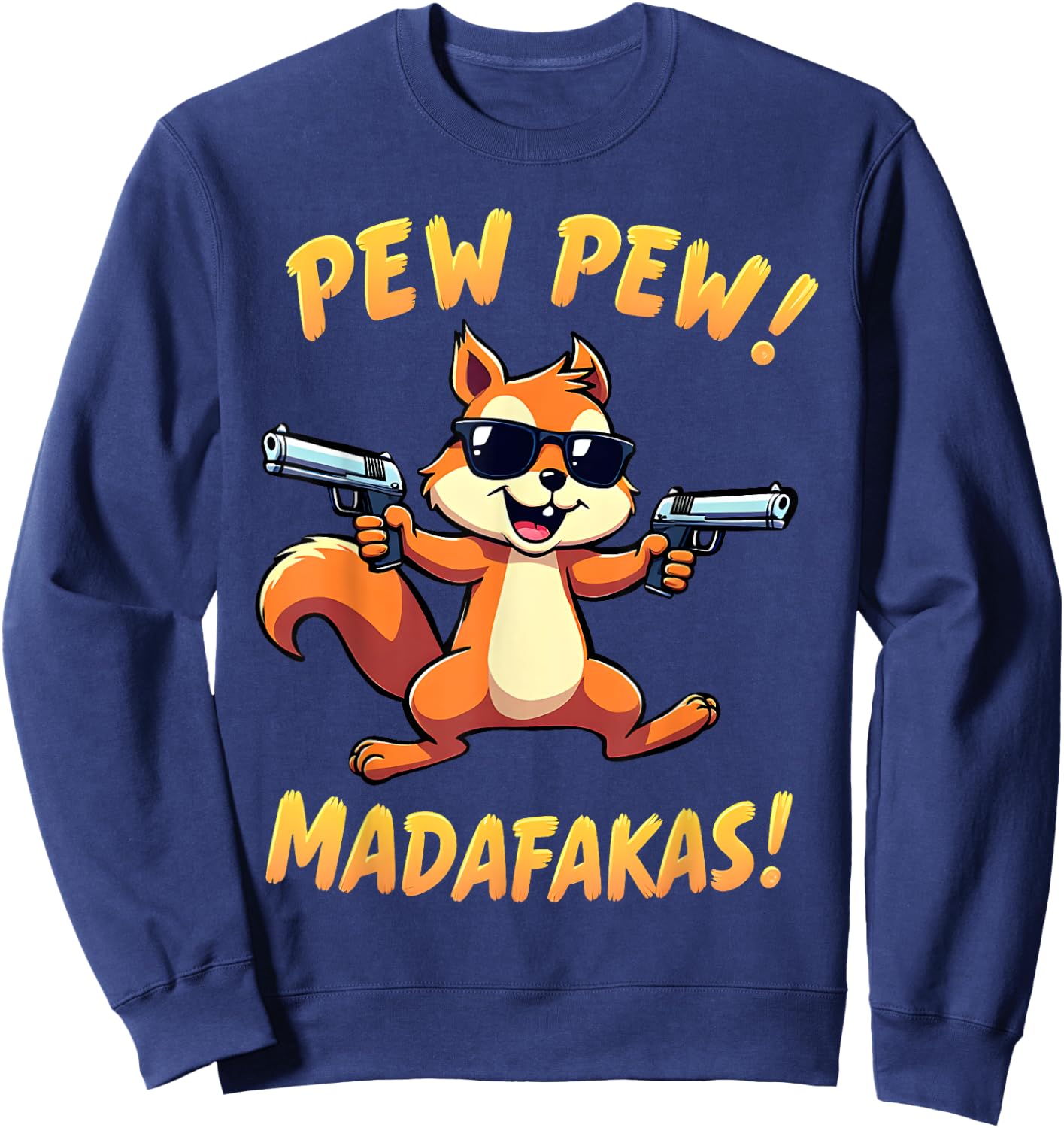 Funny Squirrel with Sunglasses – Cartoon with Guns Sweatshirt - Sweatshirt | Navy