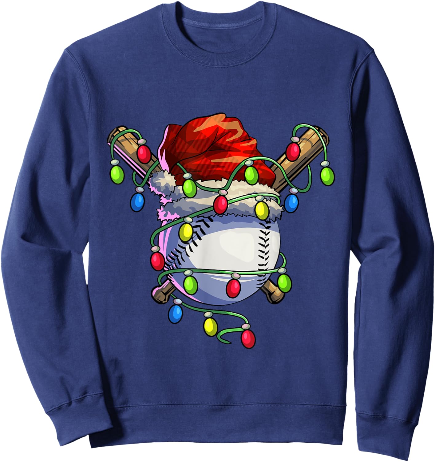 Christmas Baseball Xmas Christmas Lights Baseball Player Sweatshirt - Sweatshirt | Navy