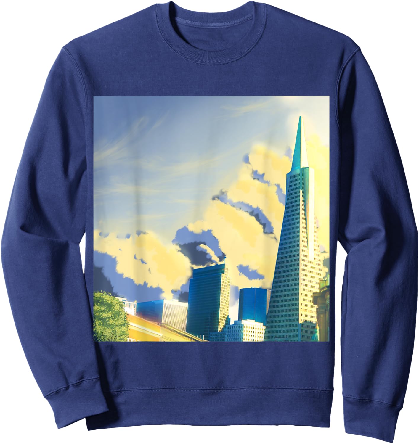 SF Transamerica Pyramid Scenery - Relaxing Anime Sunset Sweatshirt - Sweatshirt | Navy