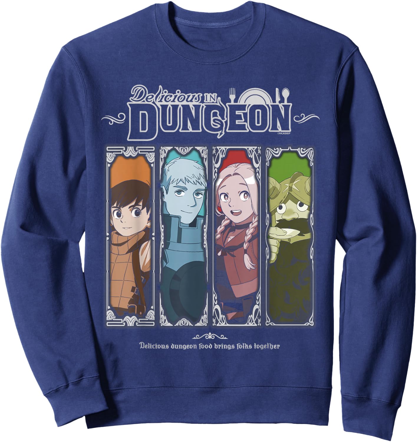 Delicious in Dungeon Ornate Frame Character Panels Anime Sweatshirt - Sweatshirt | Navy