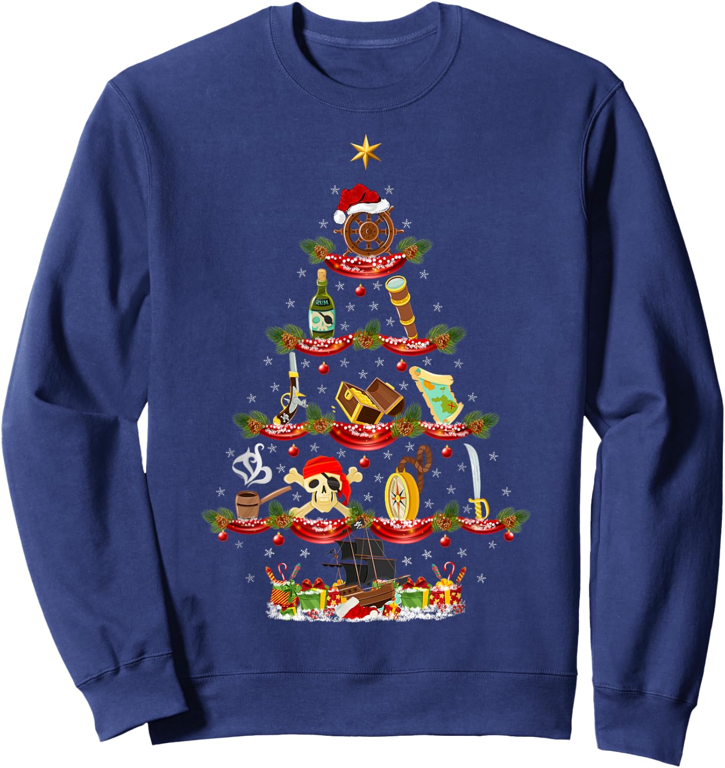Funny Pirate Xmas Lighting Pirate Christmas Tree Sweatshirt - Sweatshirt | Navy