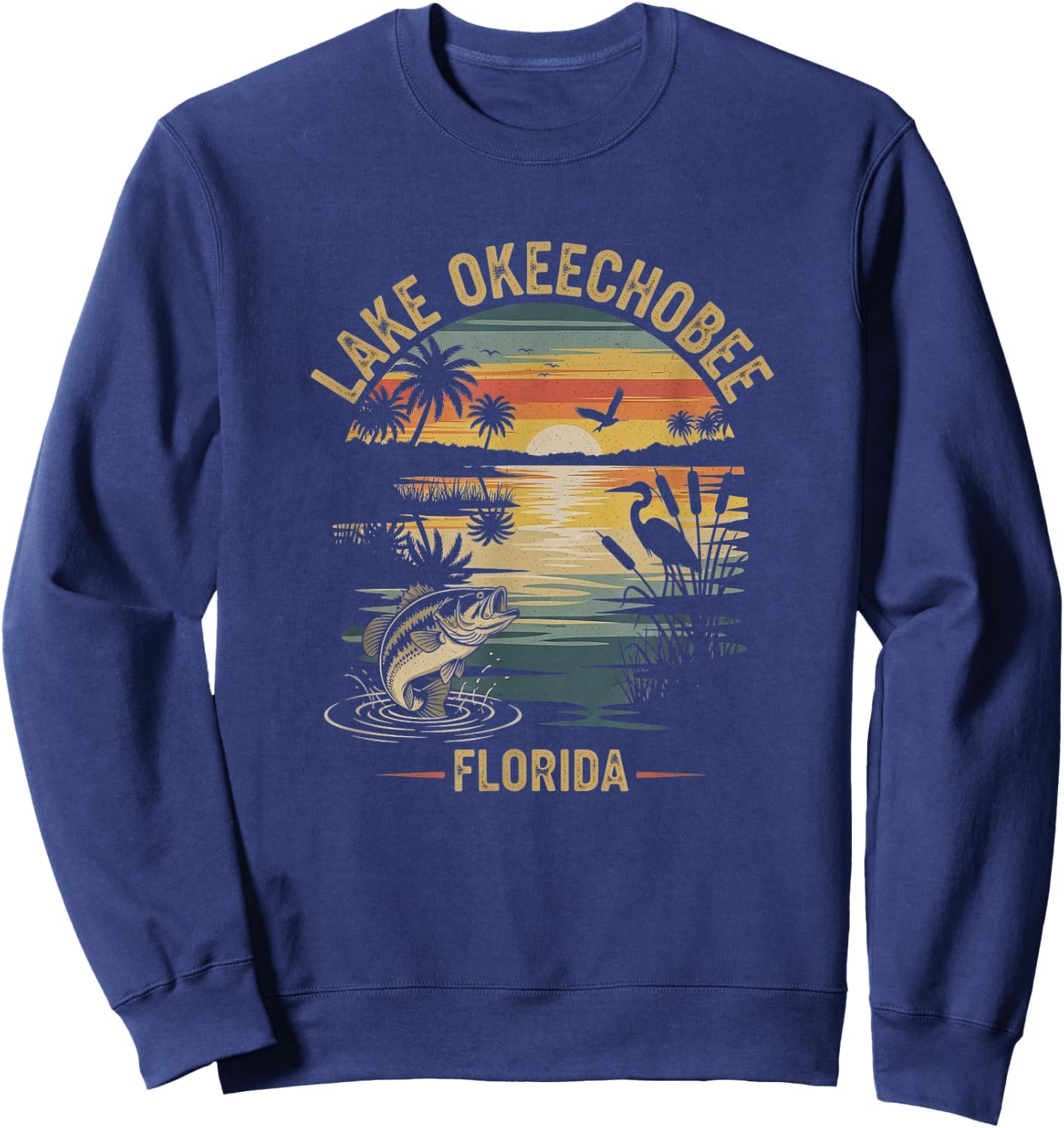 Retro Lake Okeechobee Florida Drawing Art Design Sweatshirt - Sweatshirt | Navy