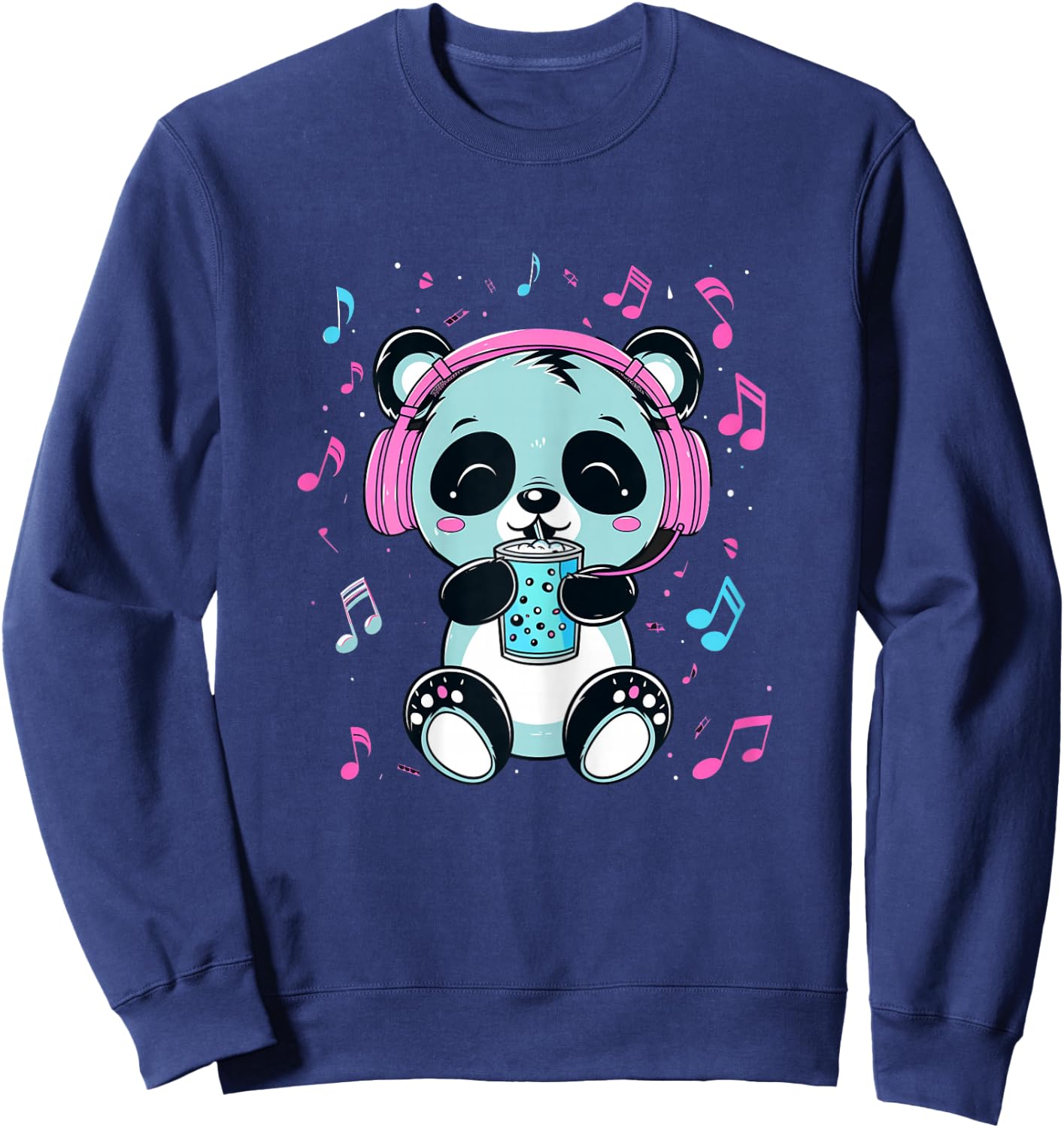 Panda Boba Tea Music K-Pop Cute Kawaii Children and Girls Sweatshirt - Sweatshirt | Navy
