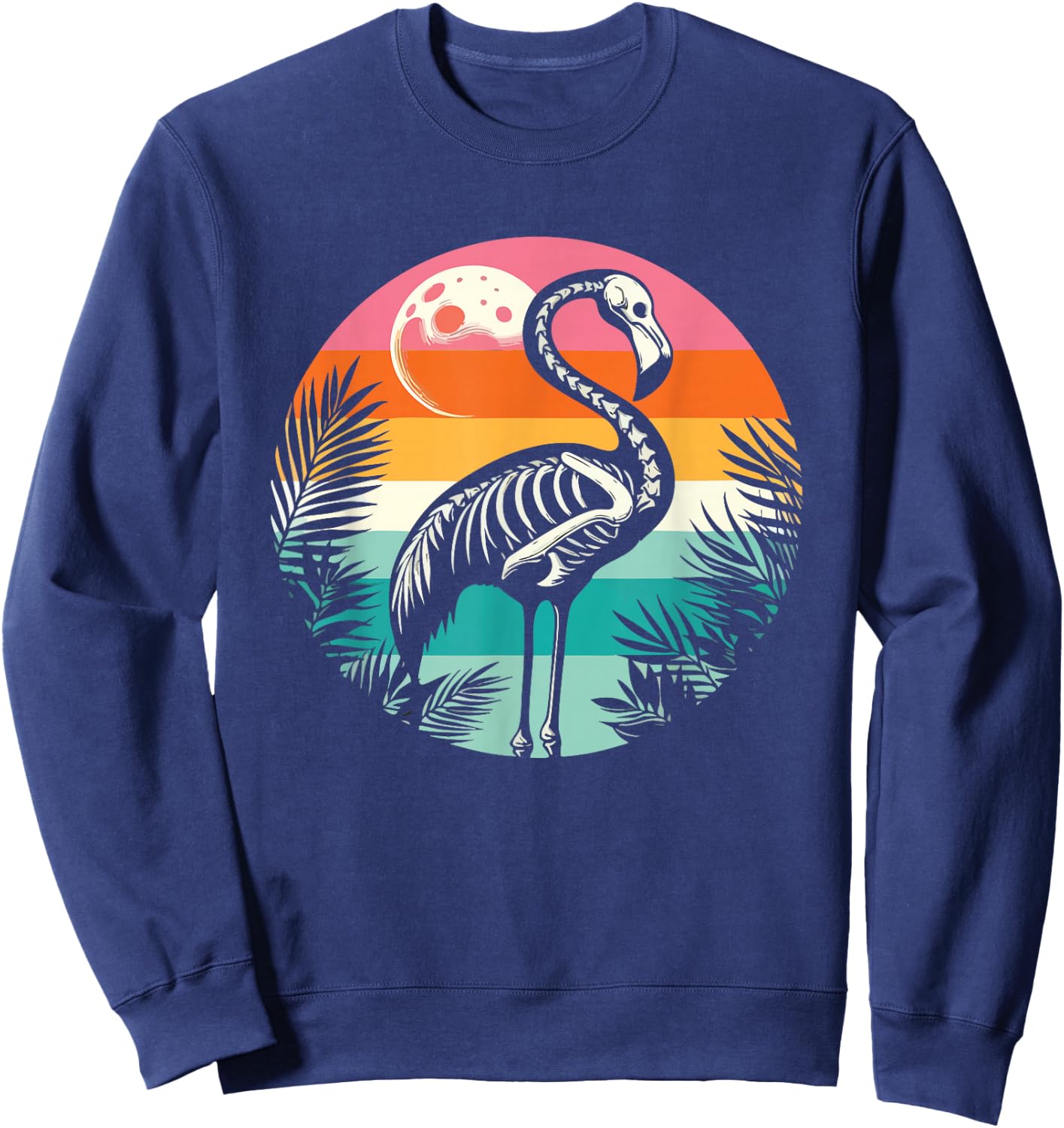 Flamingo Skeleton Summer Vibes Retro Graphic Sweatshirt - Sweatshirt | Navy