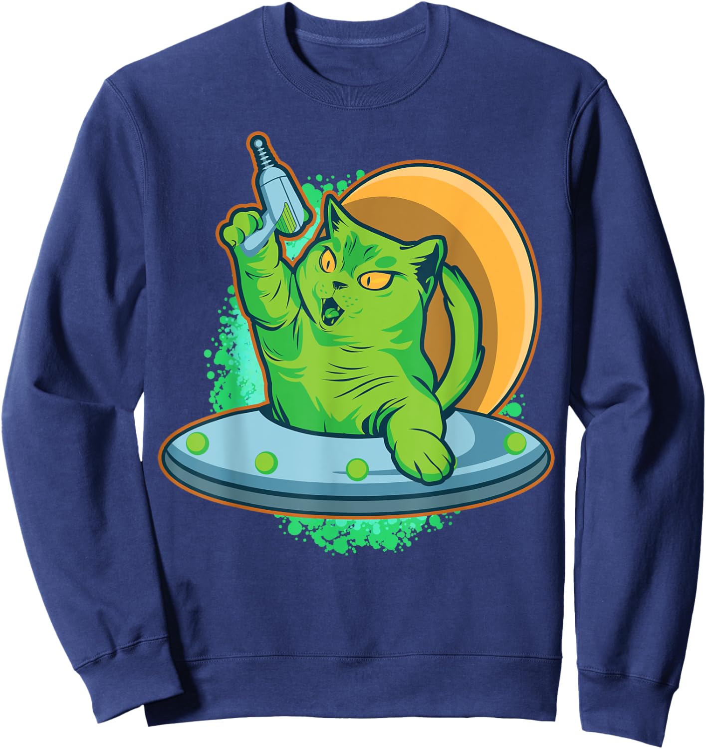 Selfie Cat Spotted UFO Alien Abduction Cat Meme Cat Lover Sweatshirt - Sweatshirt | Navy