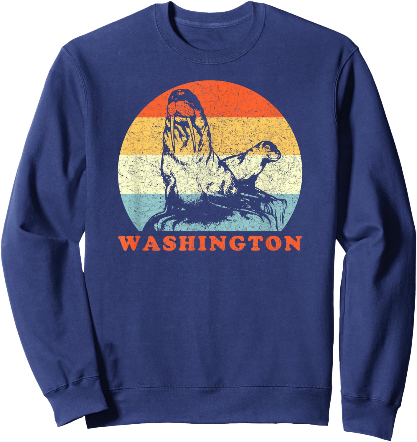 Washington Vintage Vacation Walrus & Seal Sweatshirt - Sweatshirt | Navy