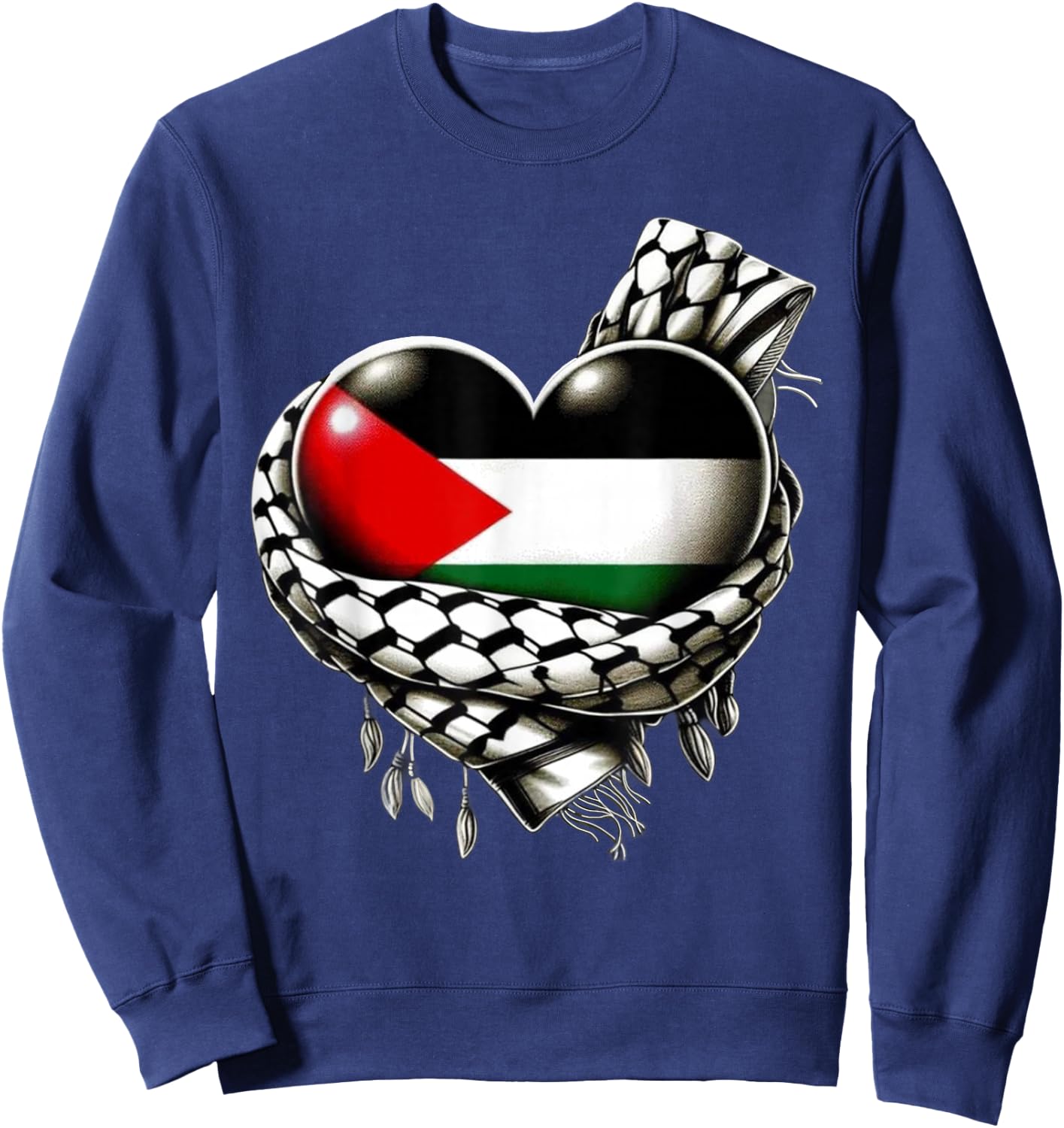 Palestinian Flag Heart Shaped Keffiyeh Palestine Sweatshirt - Sweatshirt | Navy