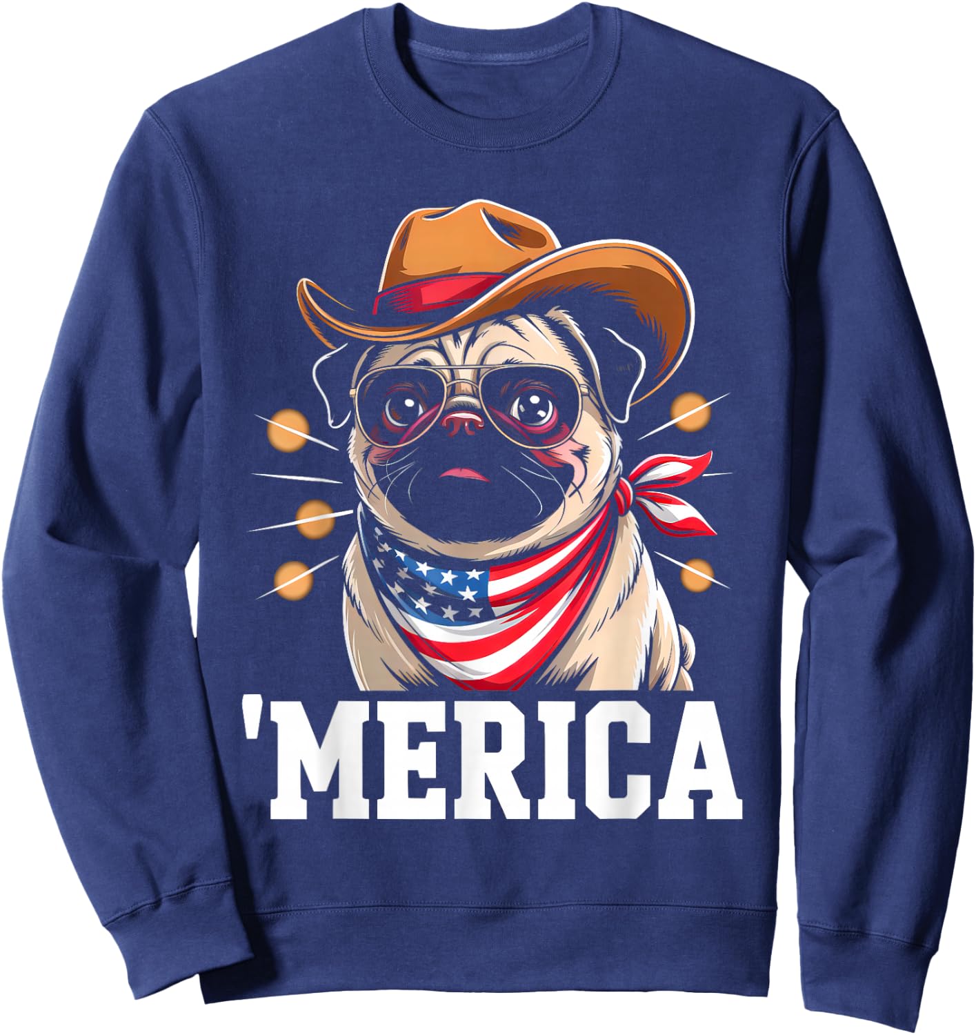 USA 'Merica Pug 4th of July Men Women Kids Funny Patriotic Sweatshirt - Sweatshirt | Navy