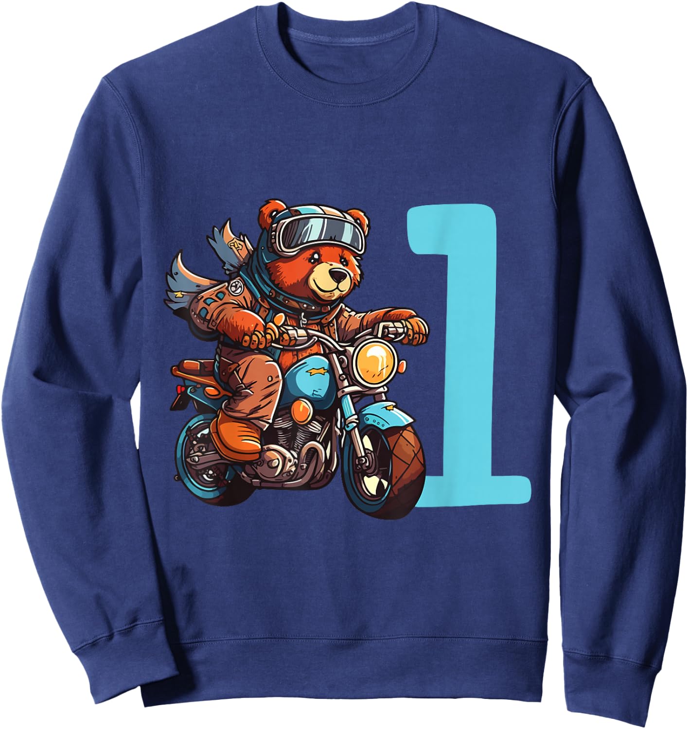 Kinder Geburtstag Bär auf Motorrad 1 Jahr Junge Zahl Alter Sweatshirt - Sweatshirt | Navy