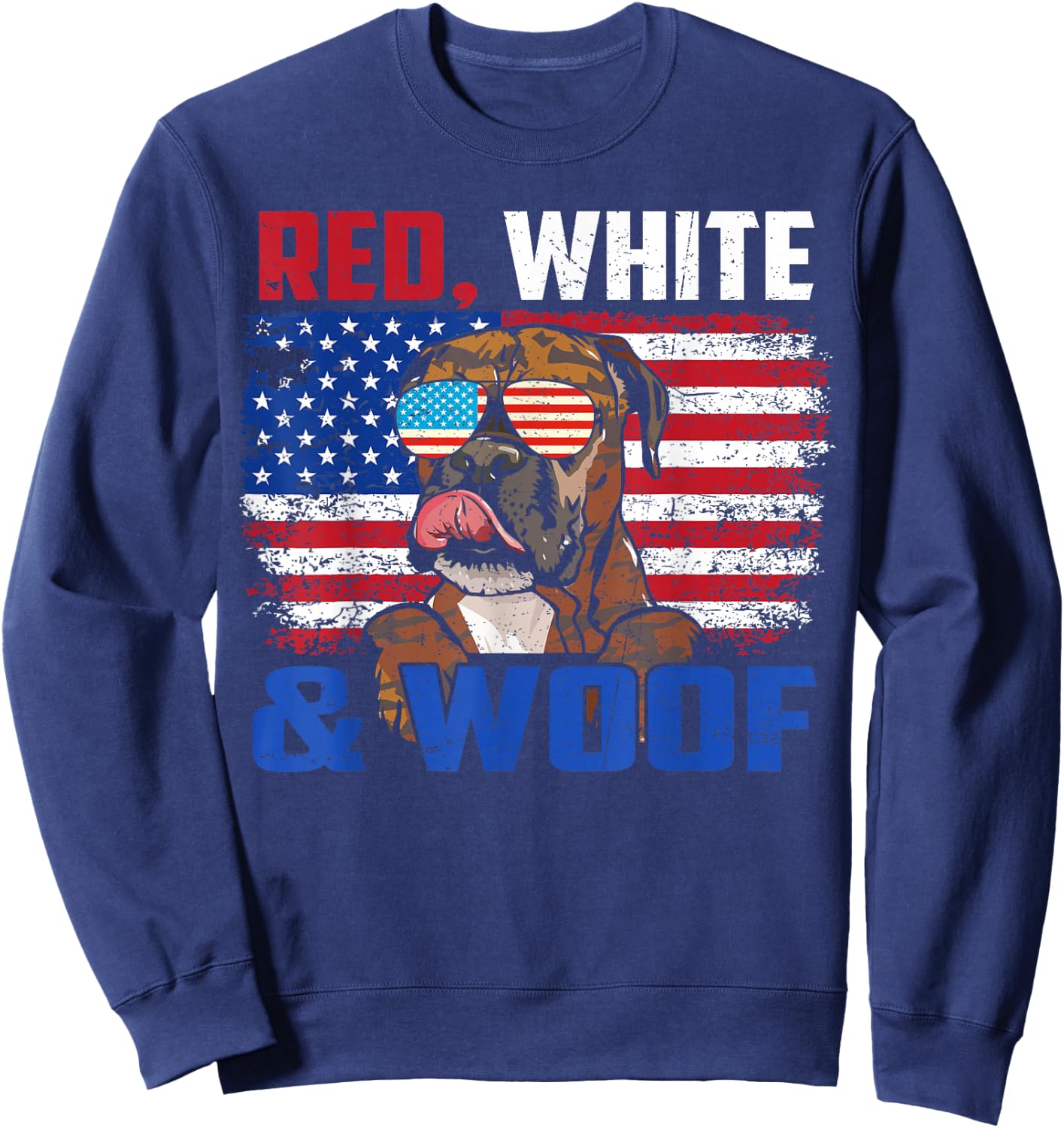 Red White And Woof Brindle Boxer Dog Lover Flag 4th Of July Sweatshirt - Sweatshirt | Navy