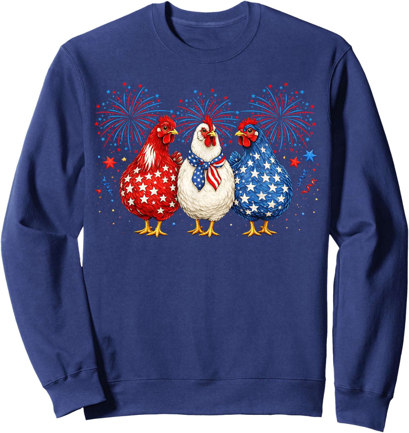 4th of July Patriotic Chicken Farmer Fireworks USA Women Men Sweatshirt - Sweatshirt | Navy