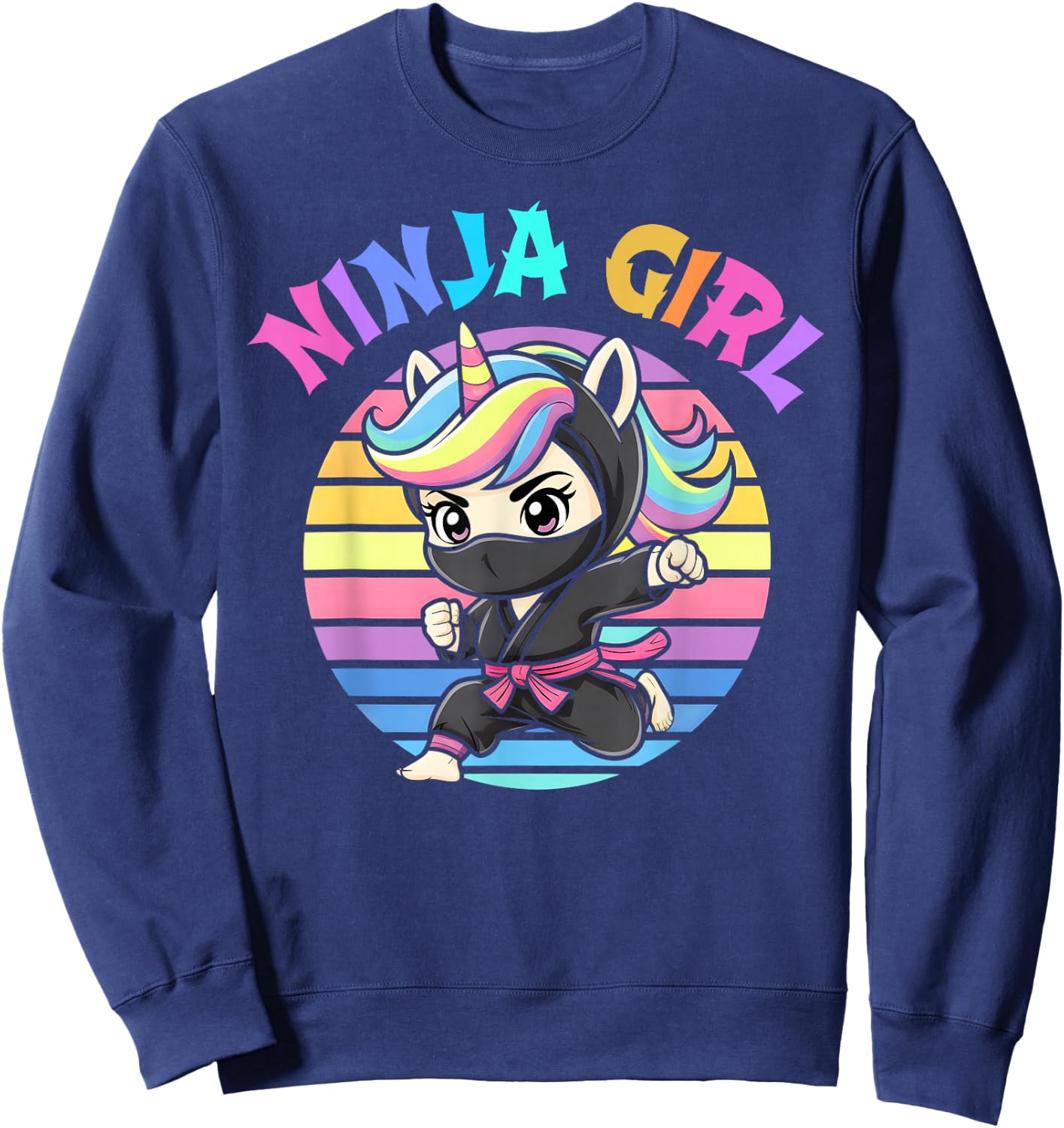 Kawaii NINJA GIRL Spy Unicorn Rainbow Kindergarten Vibes Sweatshirt - Sweatshirt | Navy